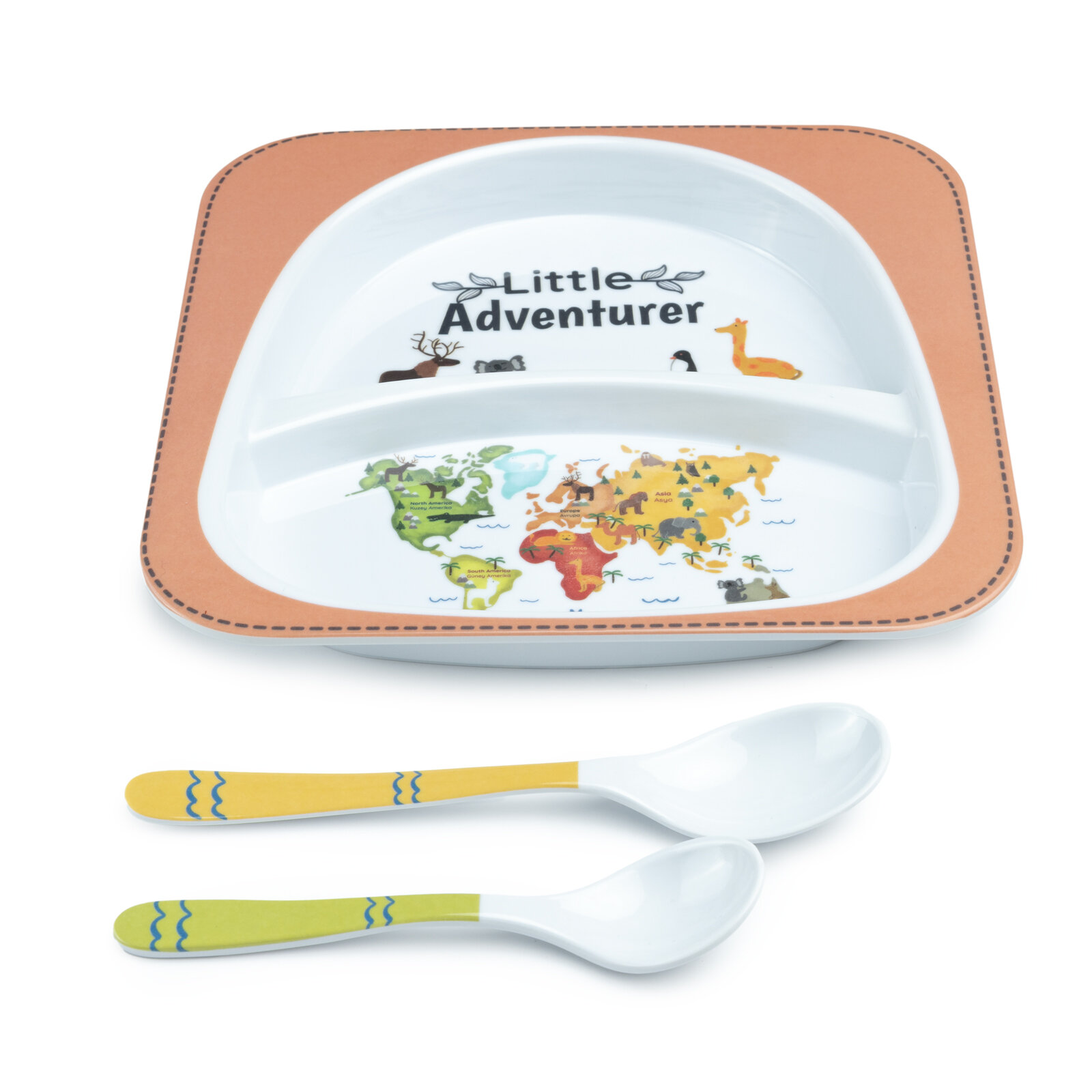 Little Adventurer Melamin Kare Bölmeli Mama Tabağı Seti (2 Kaşıklı) Little Adventurer Melamin Kare Bölmeli Mama Tabağı Seti (2 Kaşıklı)