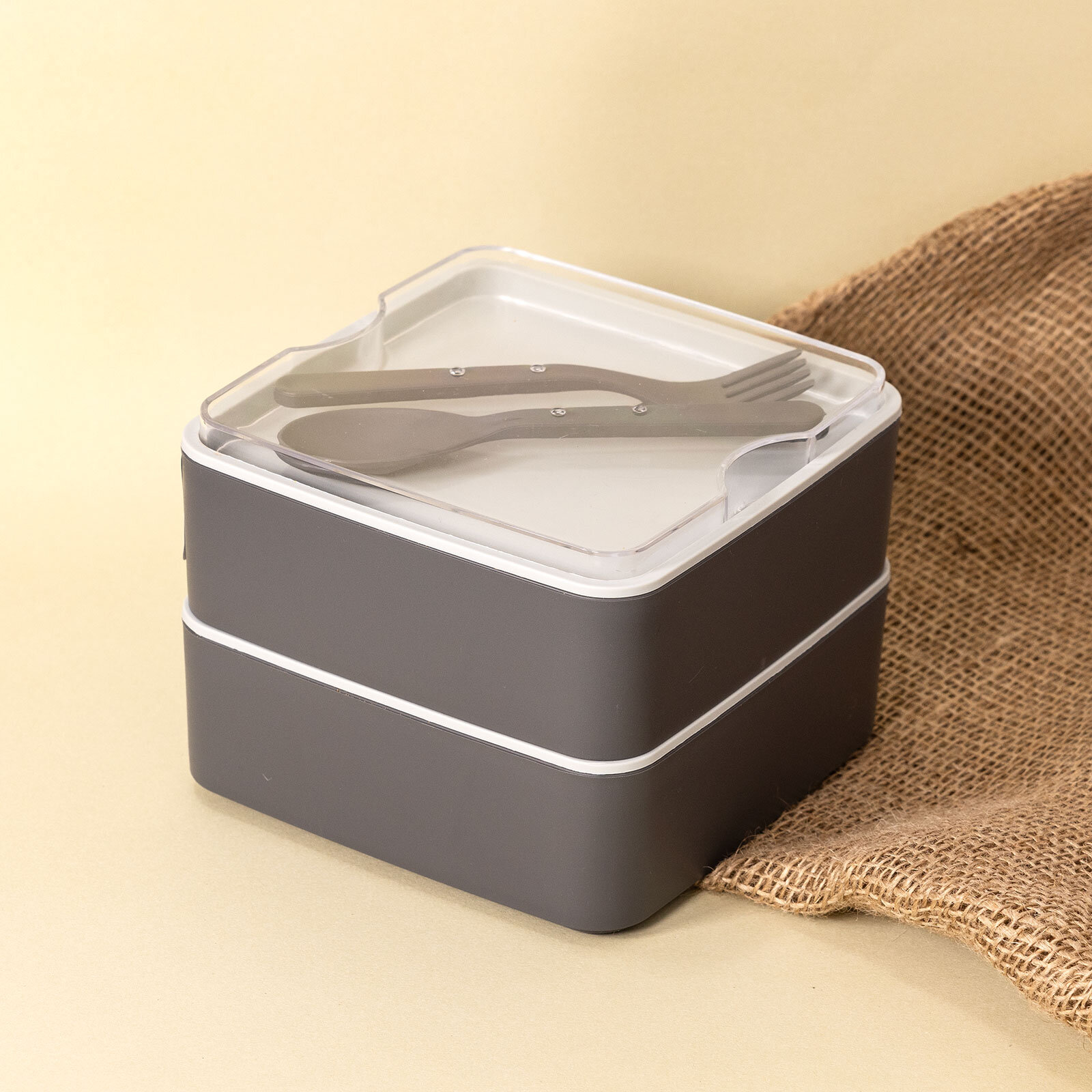 Pratik yemek ve saklama kabı seti / Kare Antrasit Gri