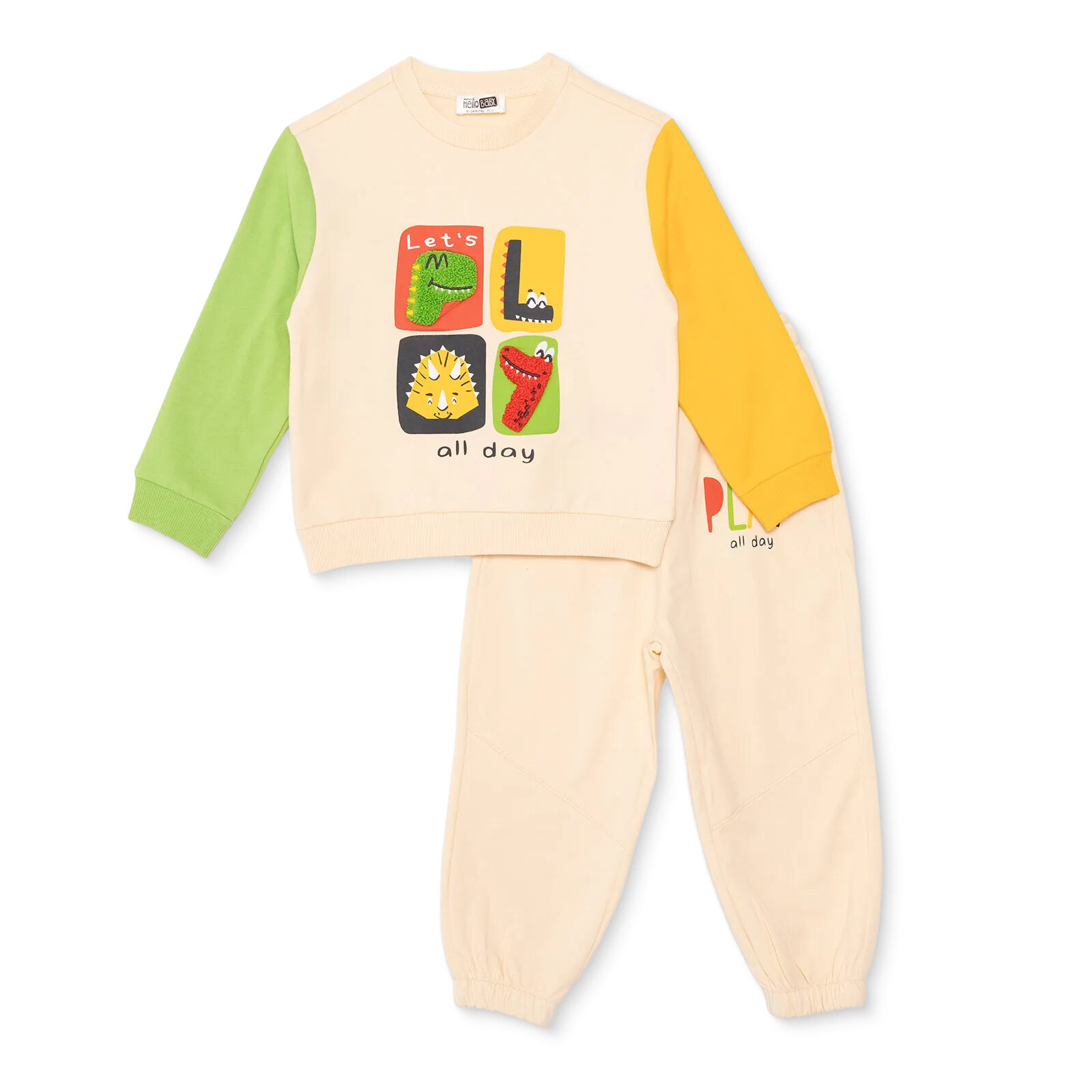 Erkek Bebek Eşofman Takımı Motto Boy Şardonlu Bisiklet Yaka Uzun Kol Ribanalı Paça