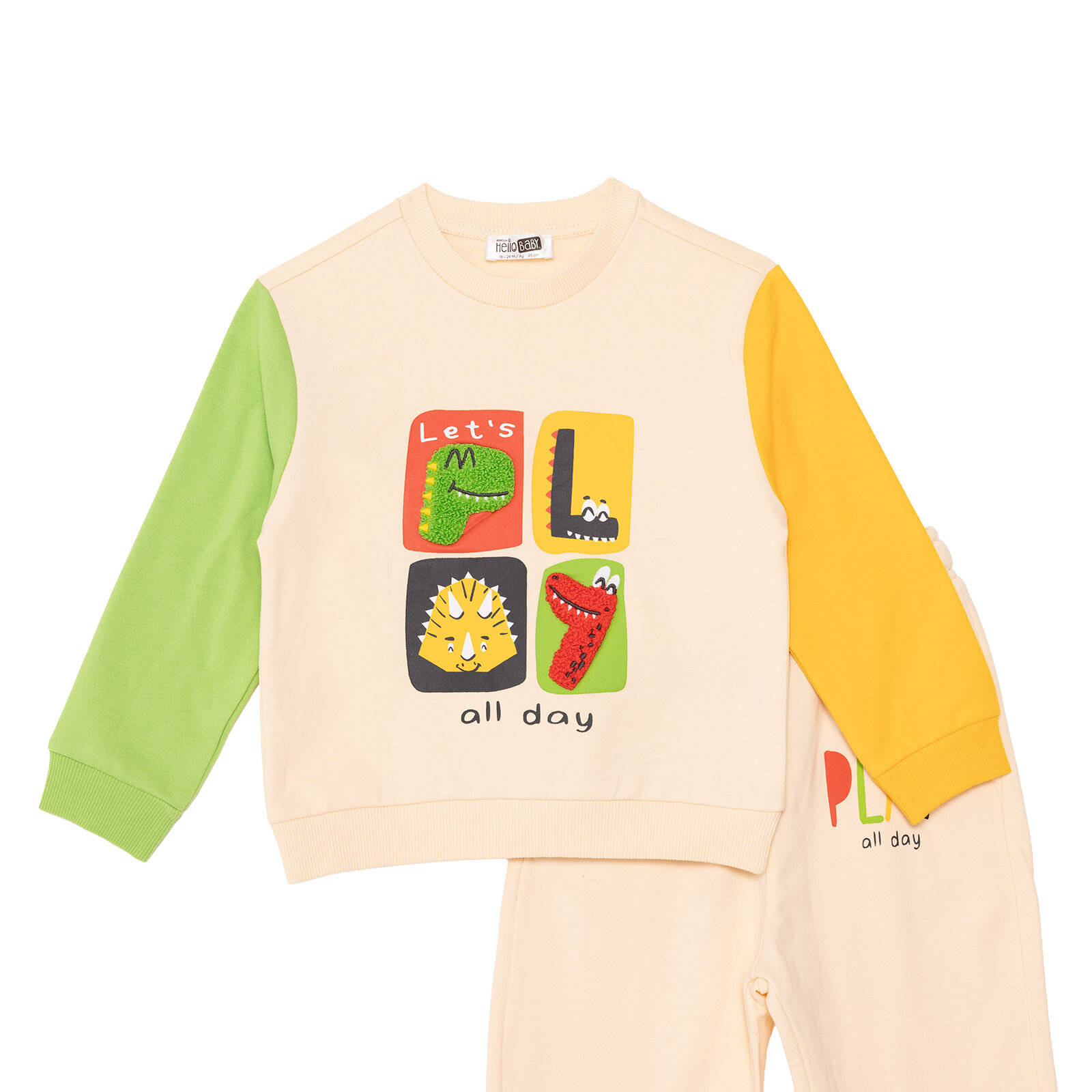 Erkek Bebek Eşofman Takımı Motto Boy Şardonlu Bisiklet Yaka Uzun Kol Ribanalı Paça