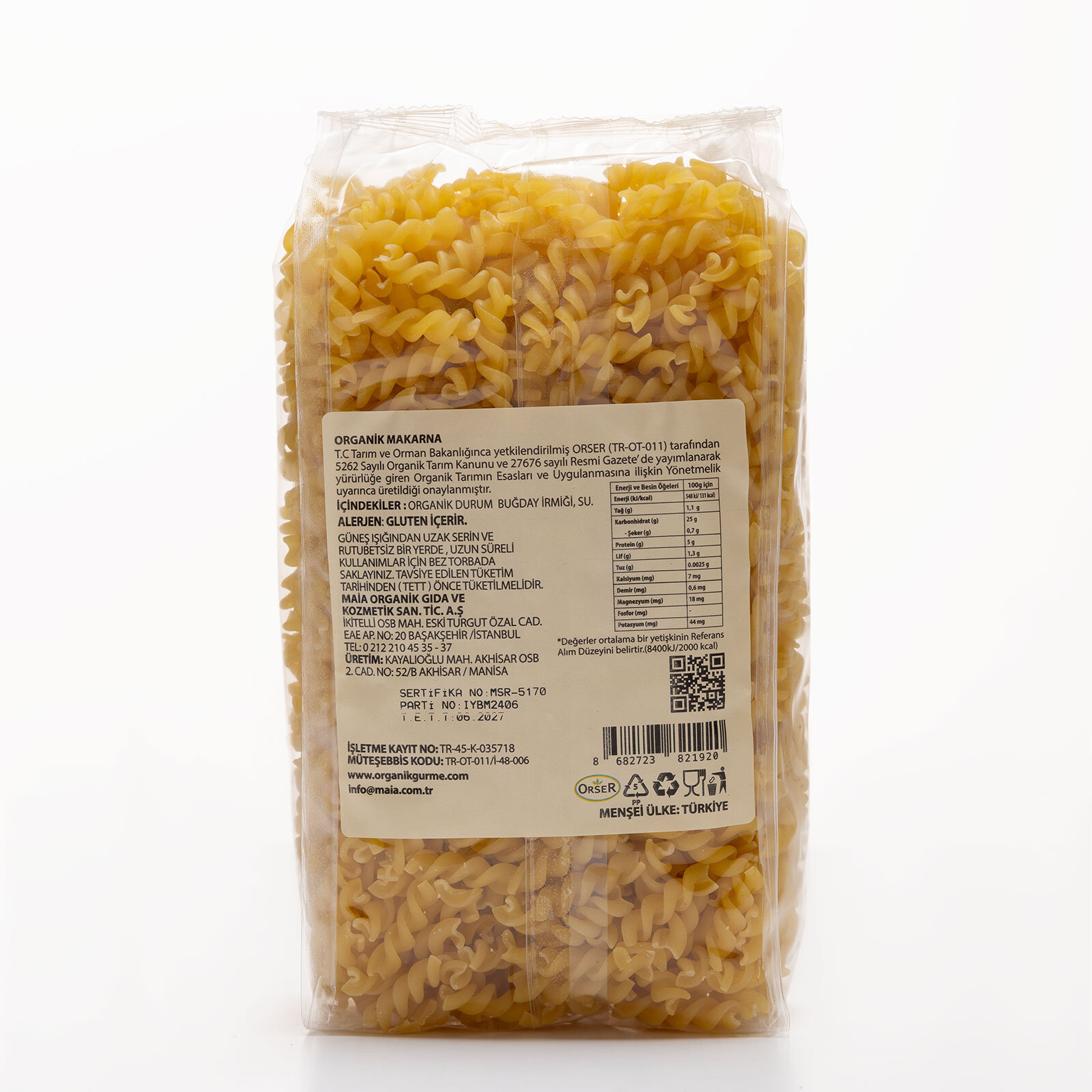 &nbsp; ORGANİK MAKARNA 500 GR