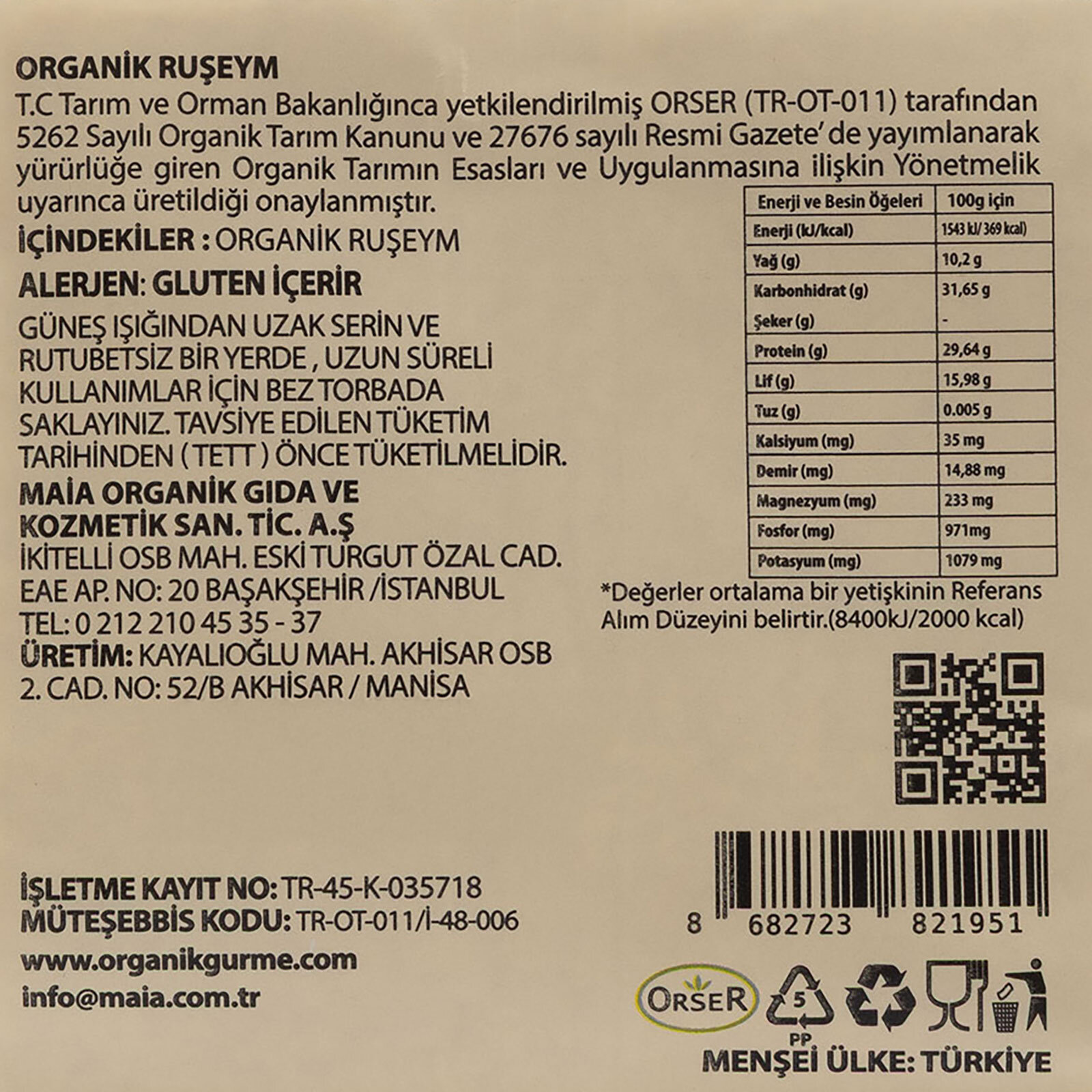 &nbsp; ORGANİK RUŞEYM 250 GR