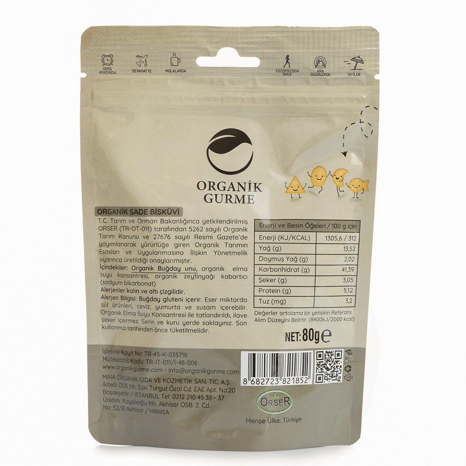 &nbsp; ORGANİK&nbsp; SADE BİSKÜVİ&nbsp; 80 GR