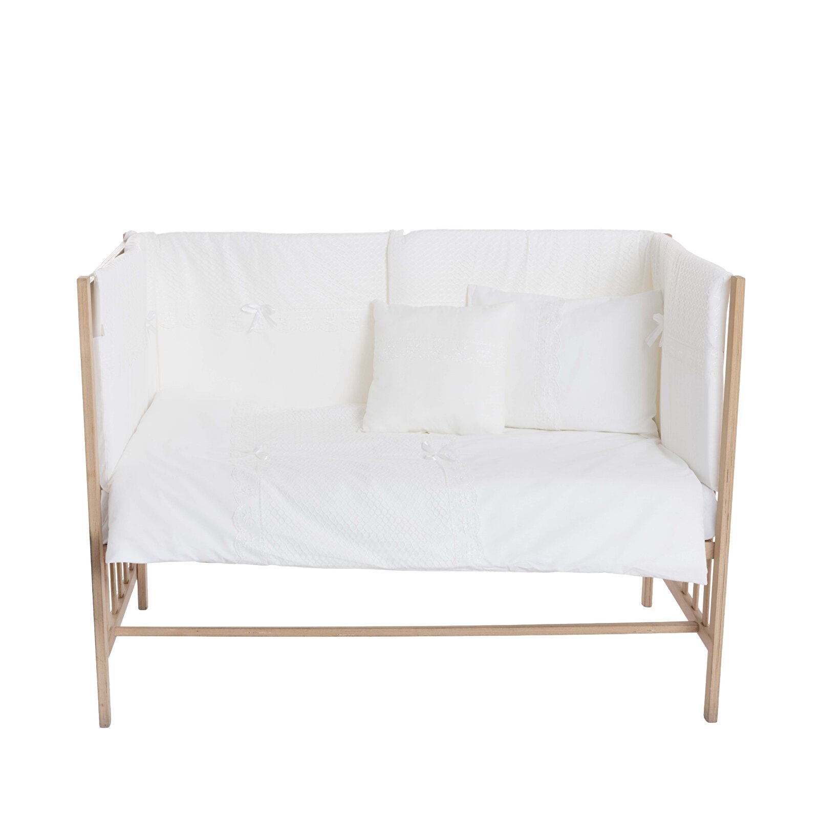 10 Parça Uyku Seti Güpürlü Krem