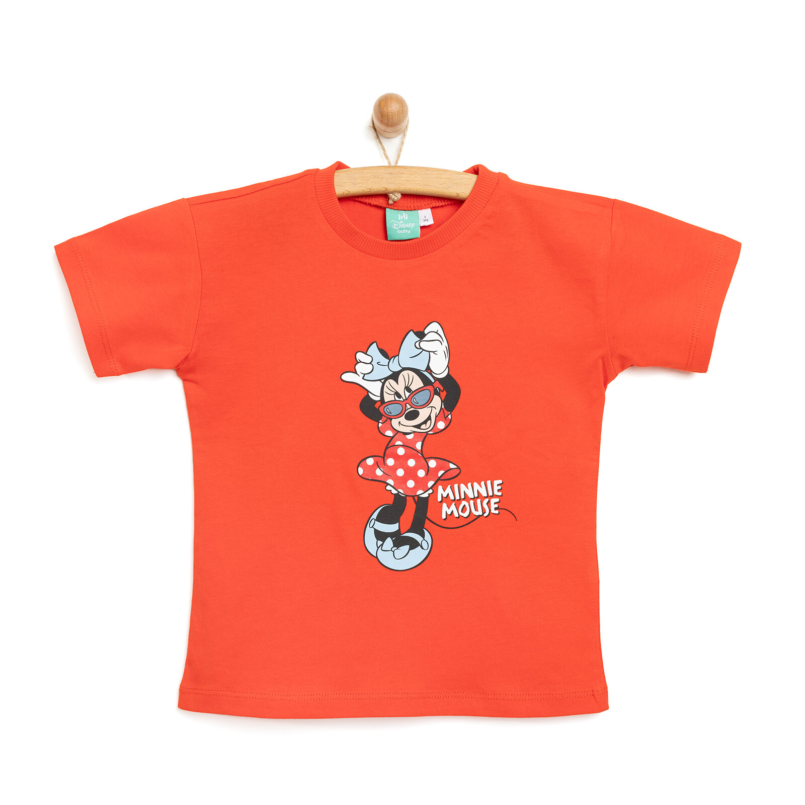 Kız Bebek Tshirt Minnie Mouse Bisiklet Yaka Kısa Kol Kırmızı
