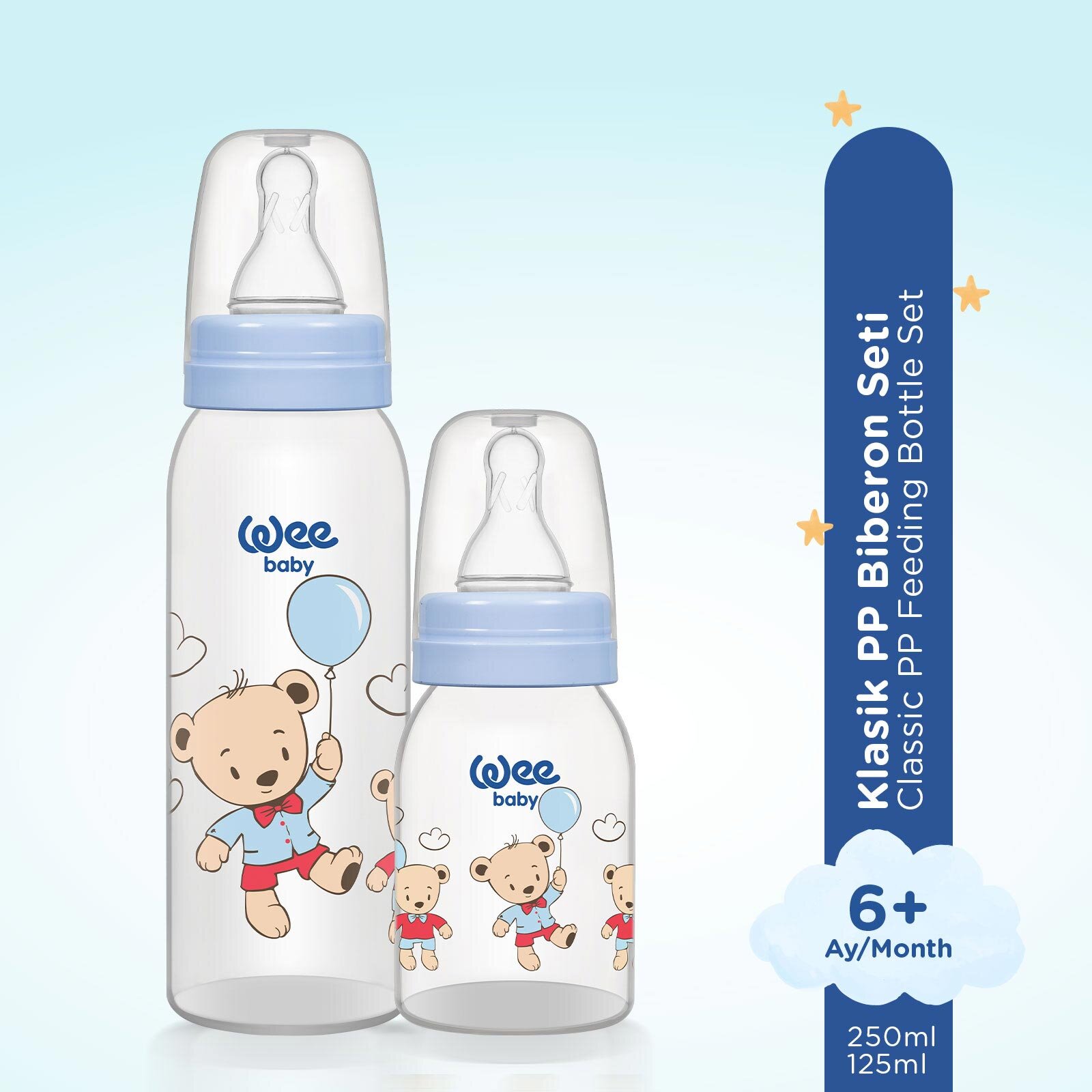 281 Wee Baby  125+250 2'li PP Biberon Mavi