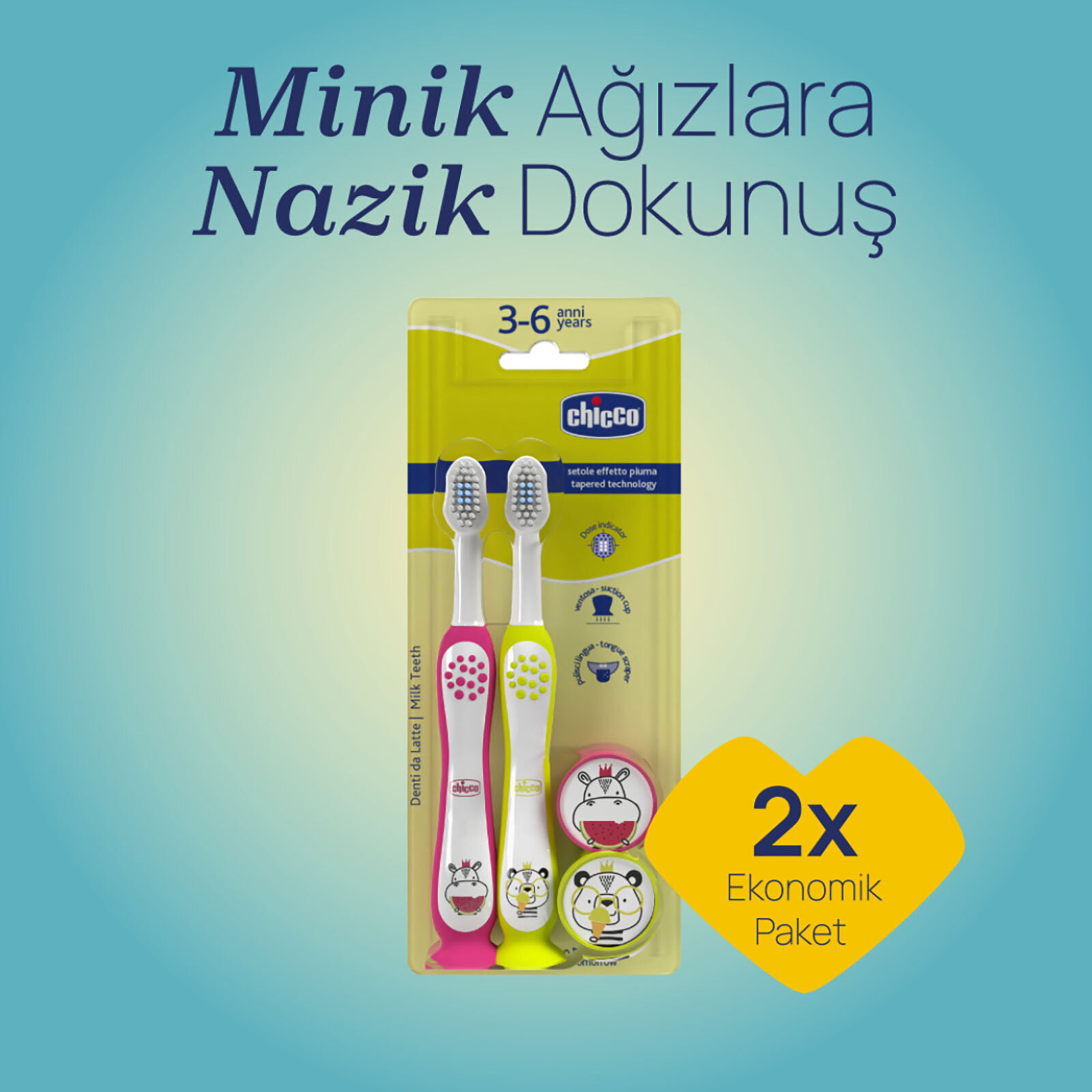 2'Lİ DİŞ FIRÇASI 3-6 YAŞ HIPPO-PANDA