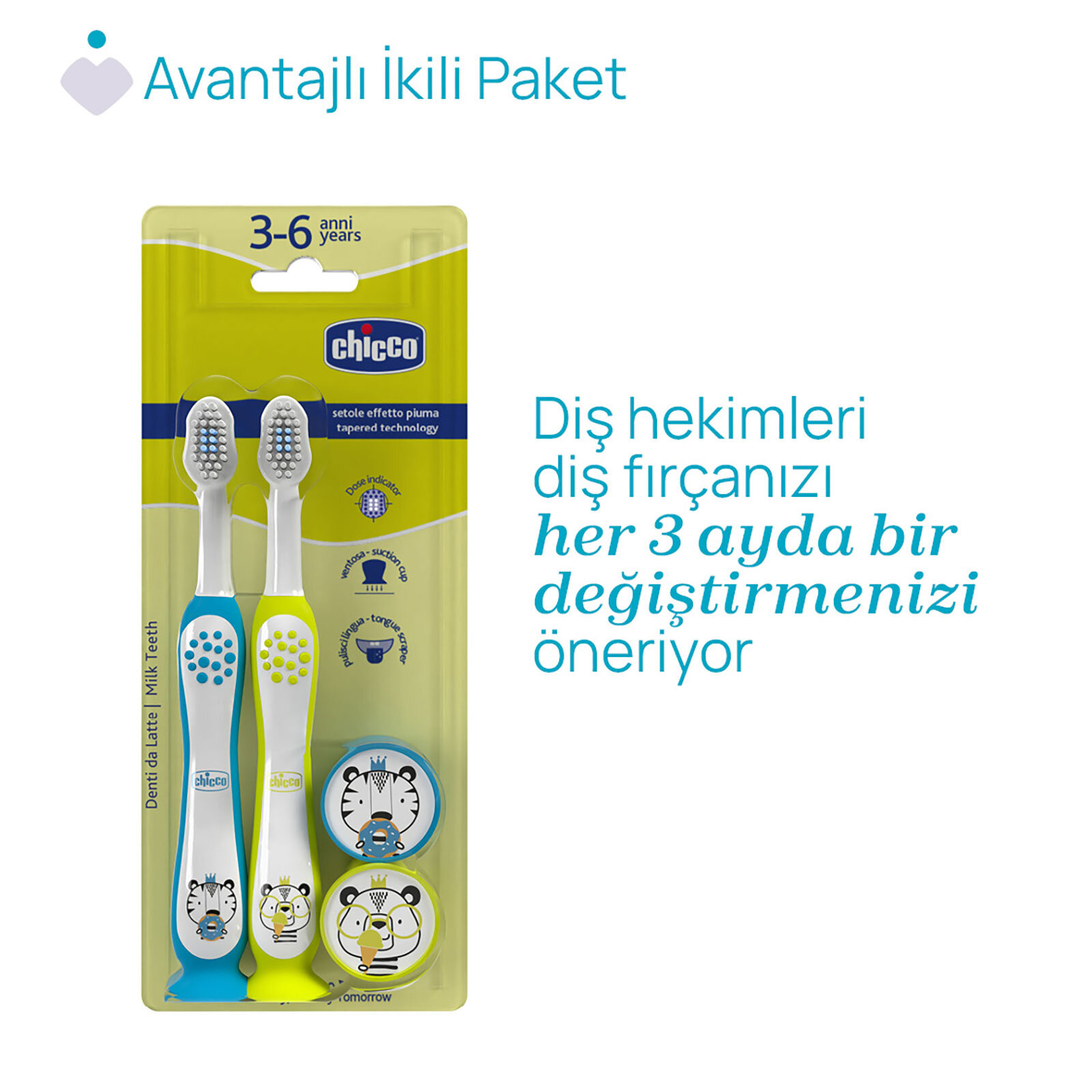 2'Lİ DİŞ FIRÇASI 3-6 YAŞ TIGER-PANDA