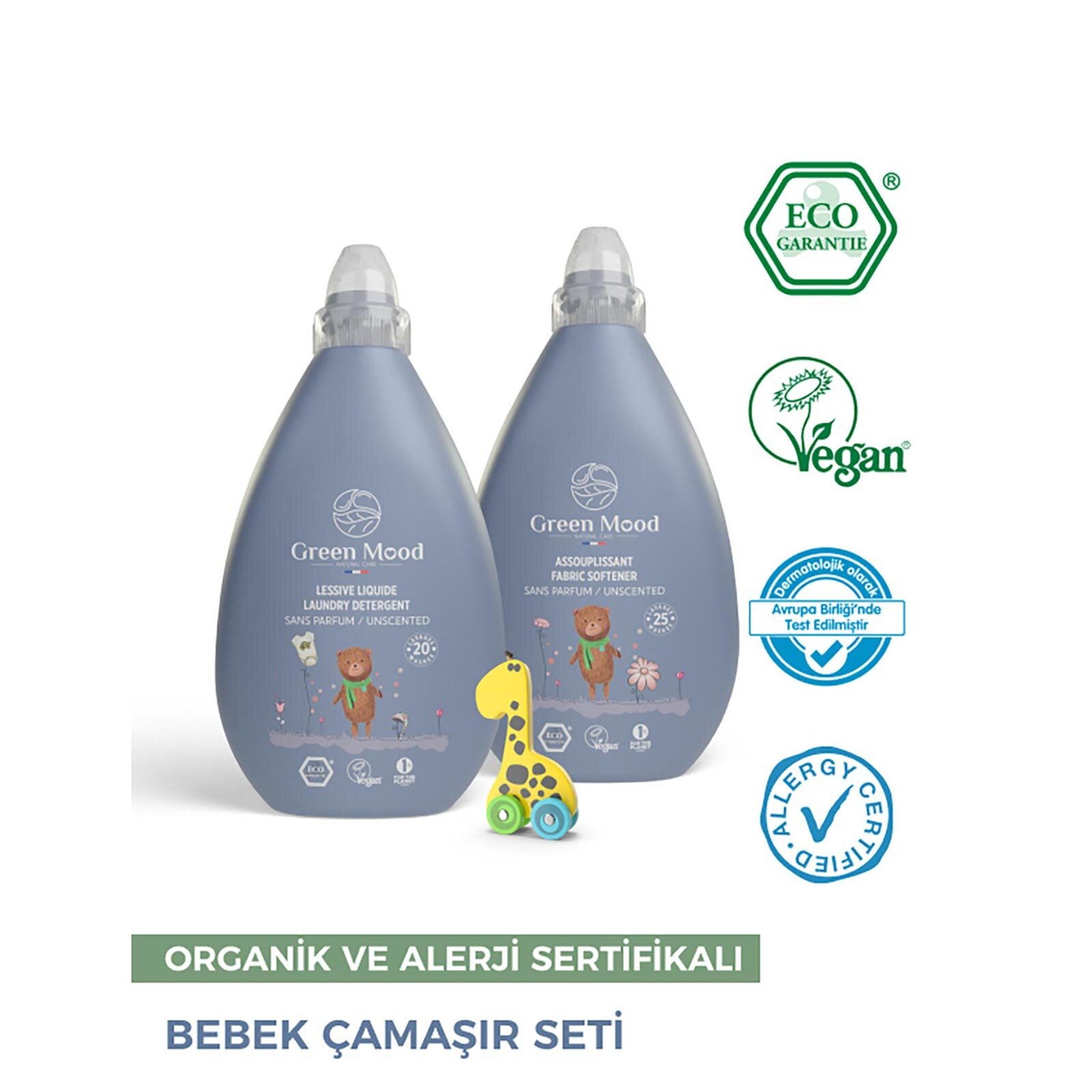 2'li Parfümsüz Bebek Çamaşır Temizlik Seti (Deterjan 1000 ml+Yumuşatıcı 1000 ml) 2000ml