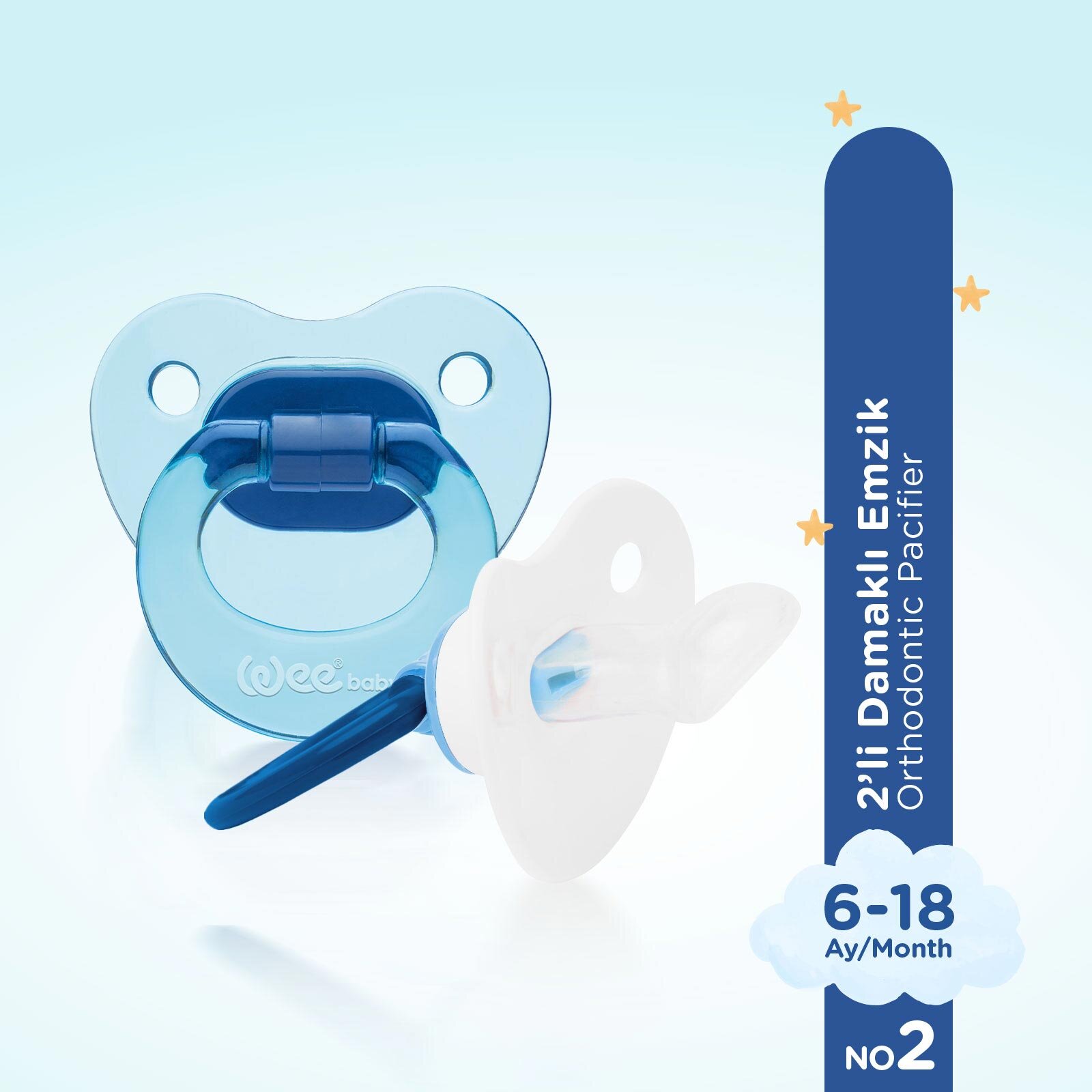 438 Wee Baby 2'li Damaklı Emzik No:2 Mavi 438 Wee Baby 2'li Damaklı Emzik No:2 Mavi