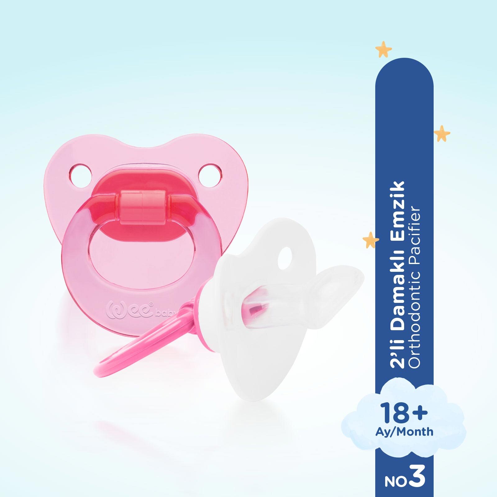 439 Wee Baby 2'li Damaklı Emzik No:3 Pembe