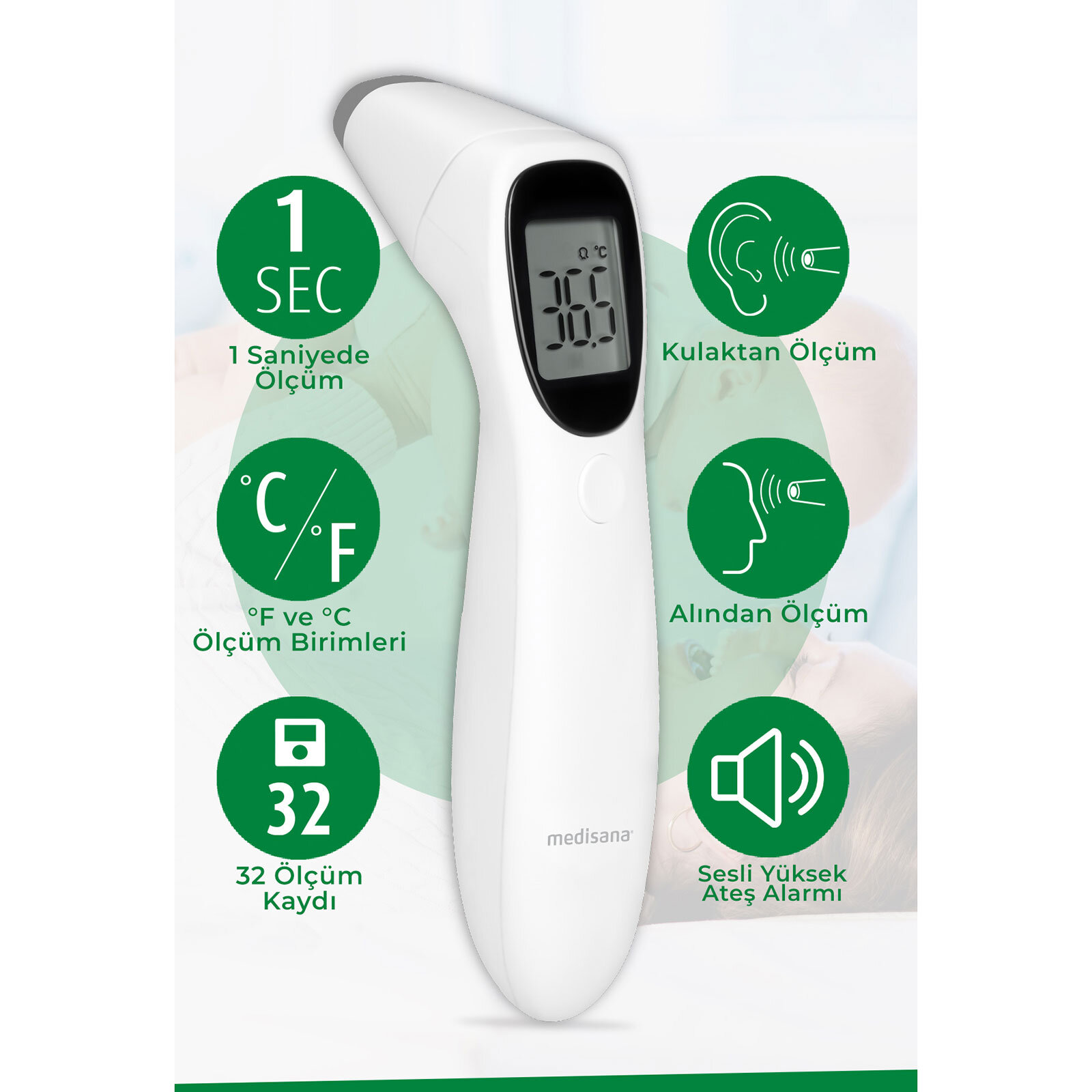 48613 Alından ve Kulaktan Temassız Ateş Ölçer 48613 Alından ve Kulaktan Temassız Ateş Ölçer