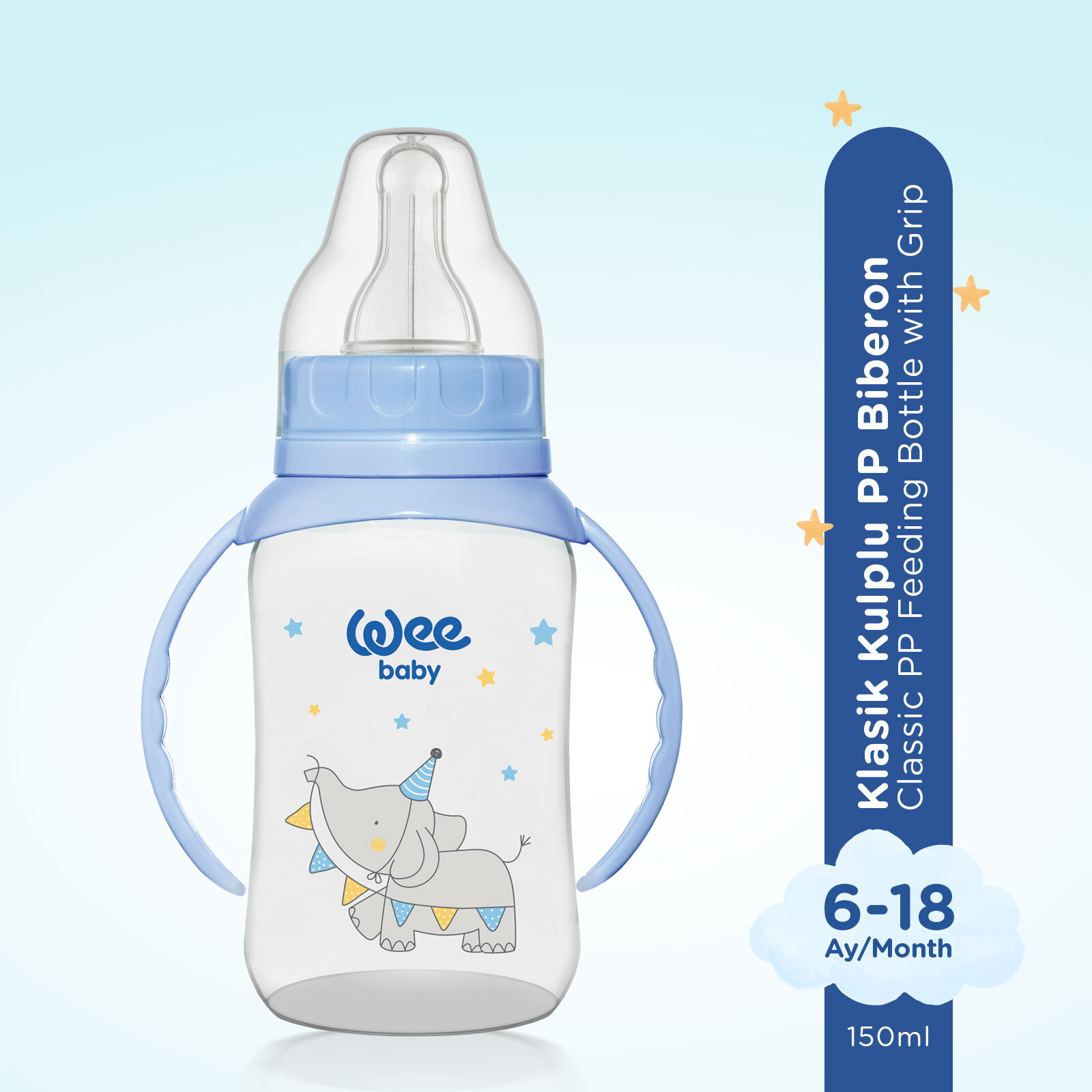 744 Wee Baby  Kulplu PP Biberon 150ml Mavi