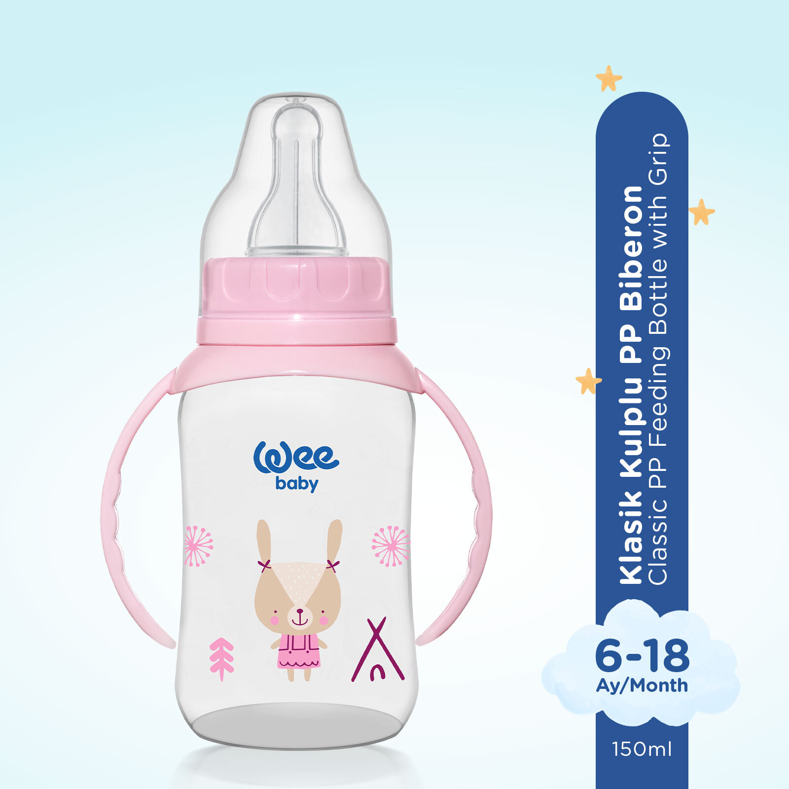 744 Wee Baby  Kulplu PP Biberon 150ml Pembe