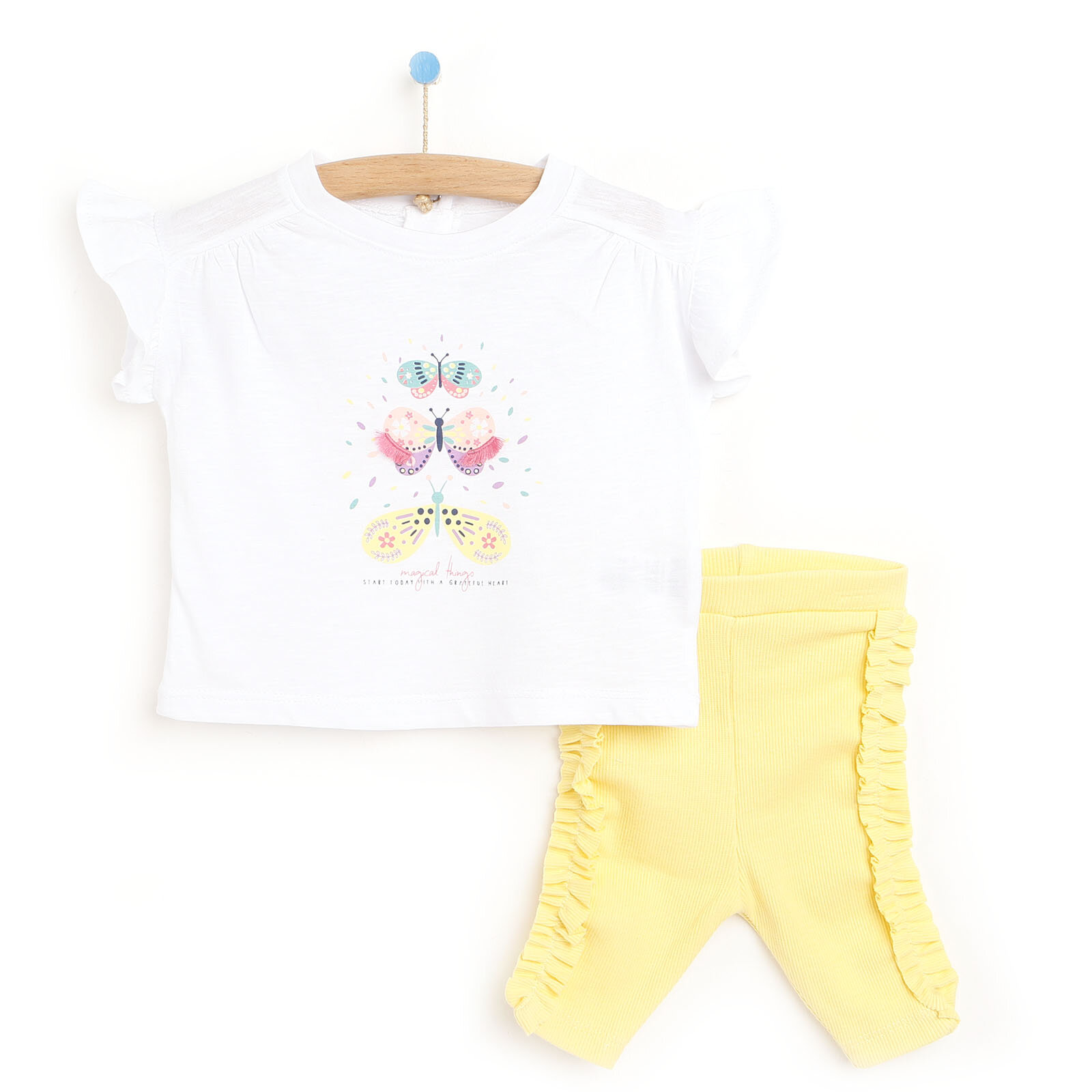 Secret Garden Kız Bebek Baskılı  Pileli Tshirt- Fırfırlı Tayt
