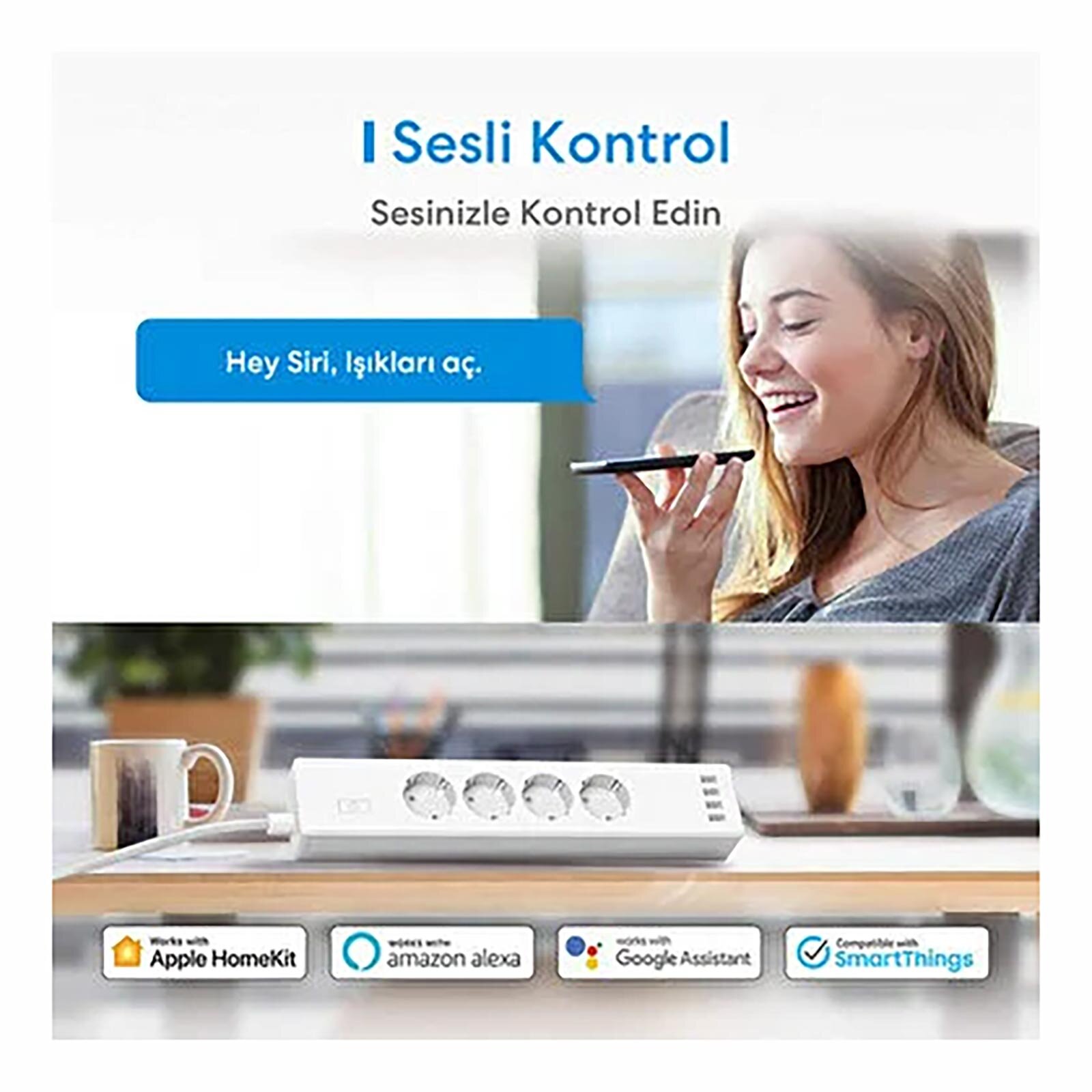 Akıllı Çoklu Priz - 4 Güç + 4 USB