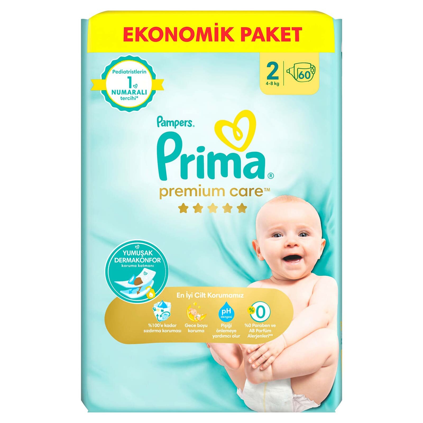 Bebek Bezi Premium Care 2 Beden Mini Ekonomik Paket 4-8 kg 60 Adet Bebek Bezi Premium Care 2 Beden Mini Ekonomik Paket 4-8 kg 60 Adet