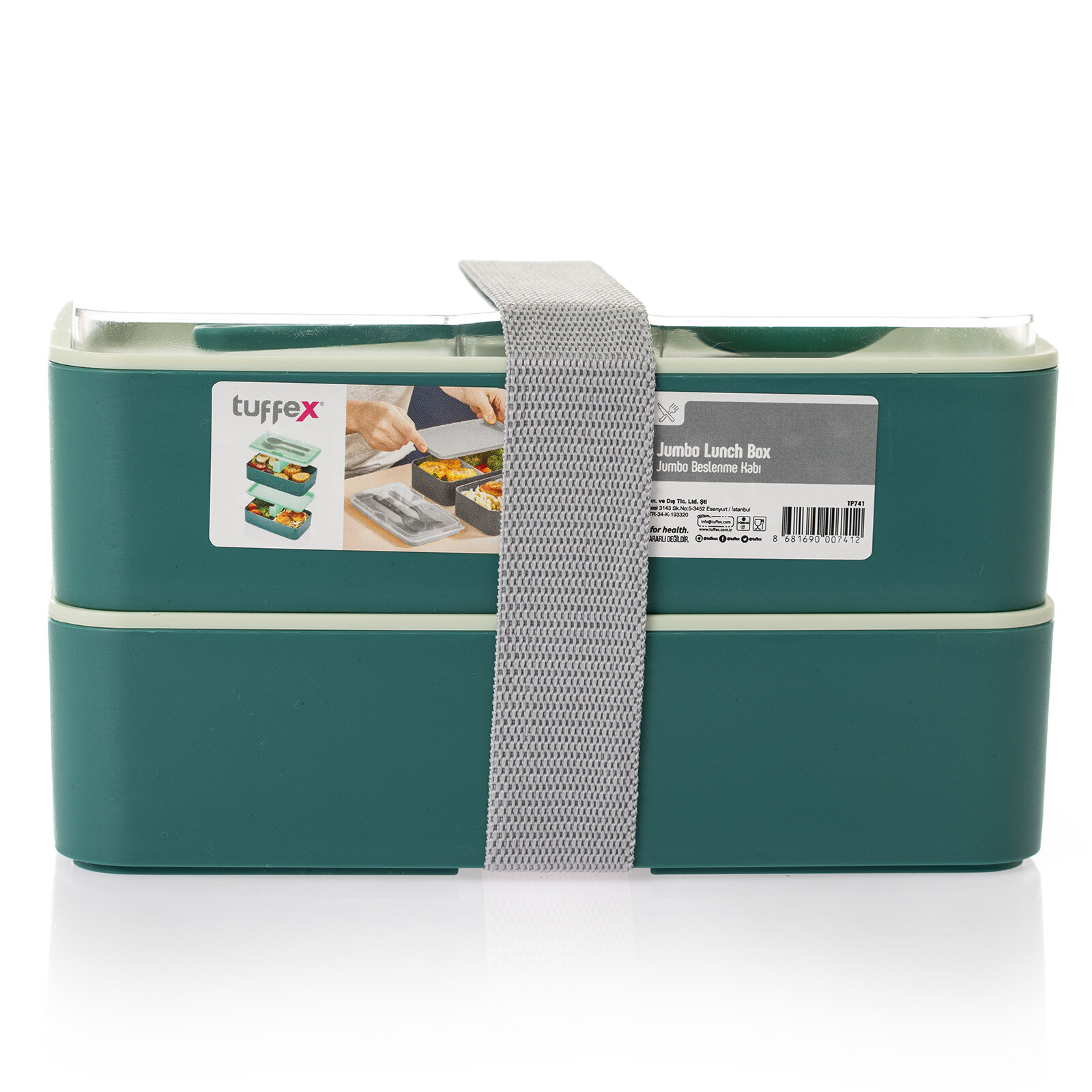 Pratik yemek ve saklama kabı seti-Dörtgen Su Yeşili