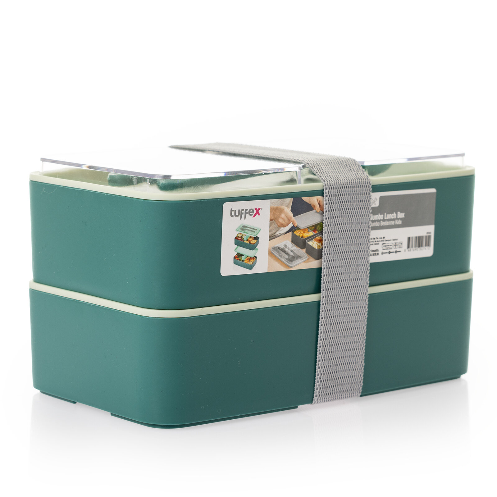 Pratik yemek ve saklama kabı seti-Dörtgen Su Yeşili