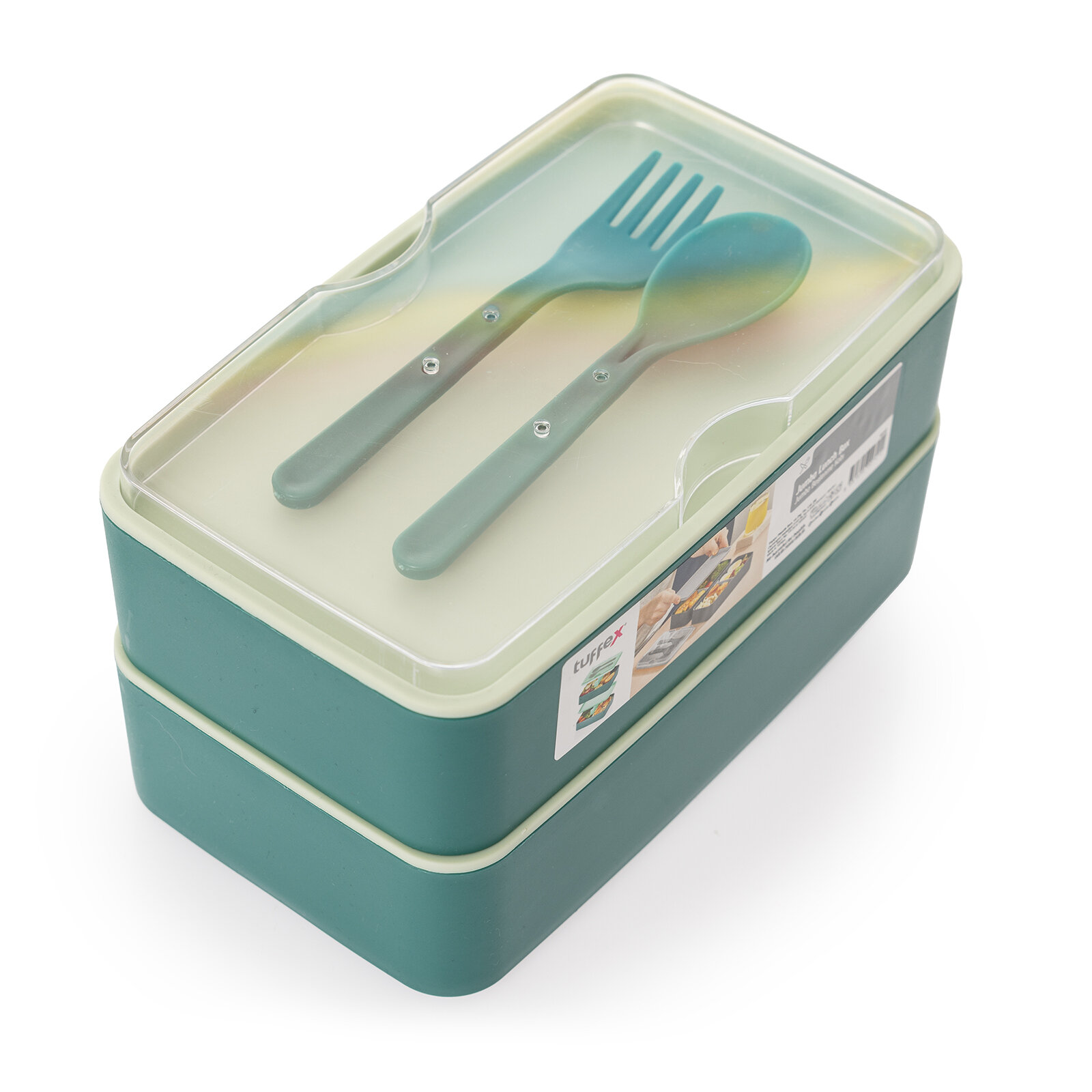 Pratik yemek ve saklama kabı seti-Dörtgen Su Yeşili