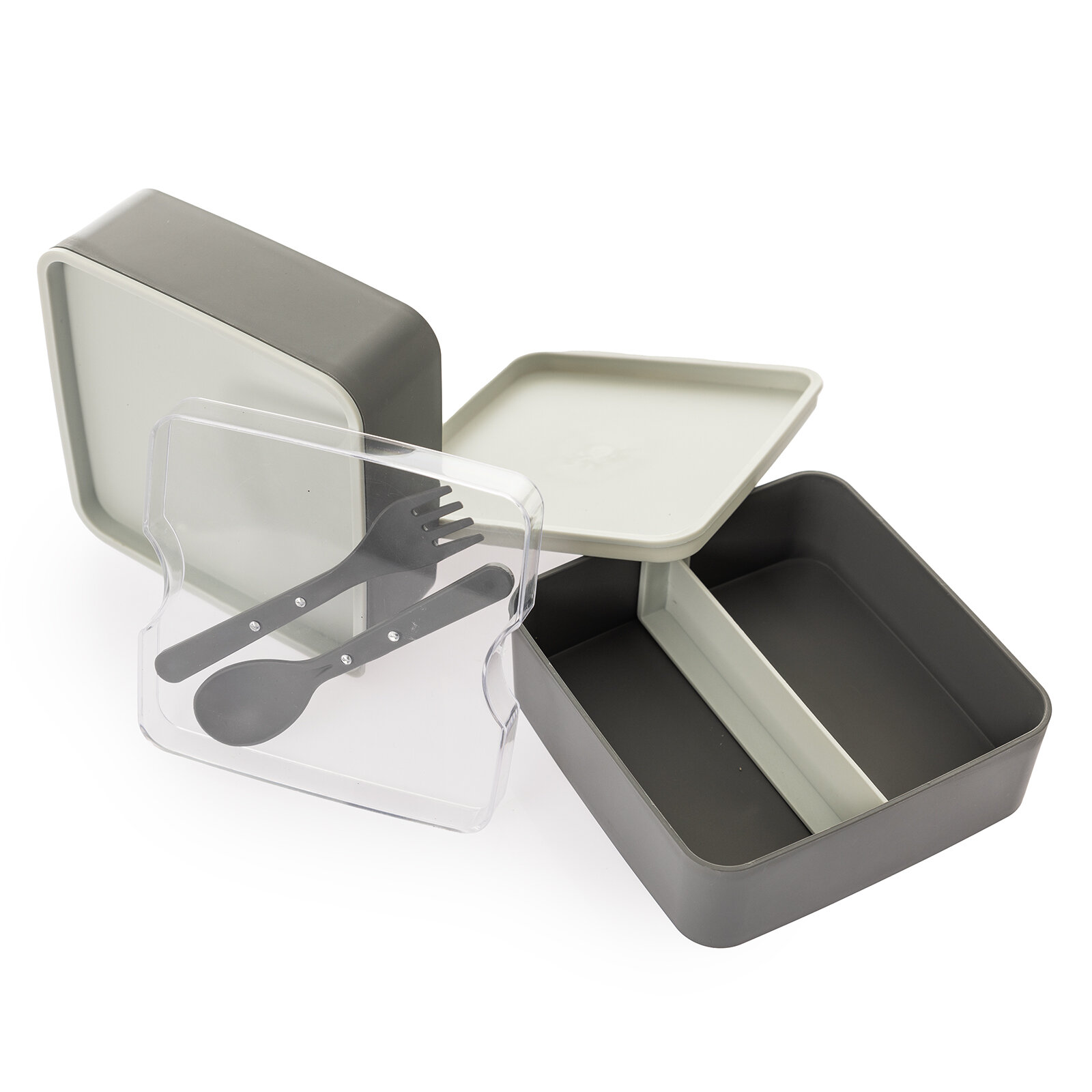 Pratik yemek ve saklama kabı seti / Kare Antrasit Gri