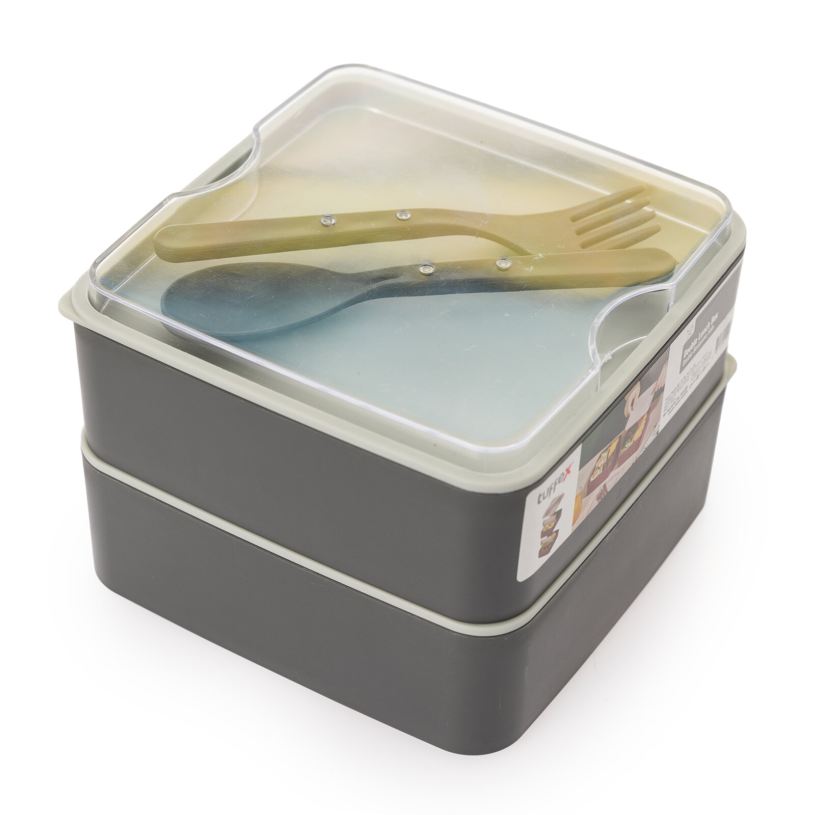 Pratik yemek ve saklama kabı seti / Kare Antrasit Gri