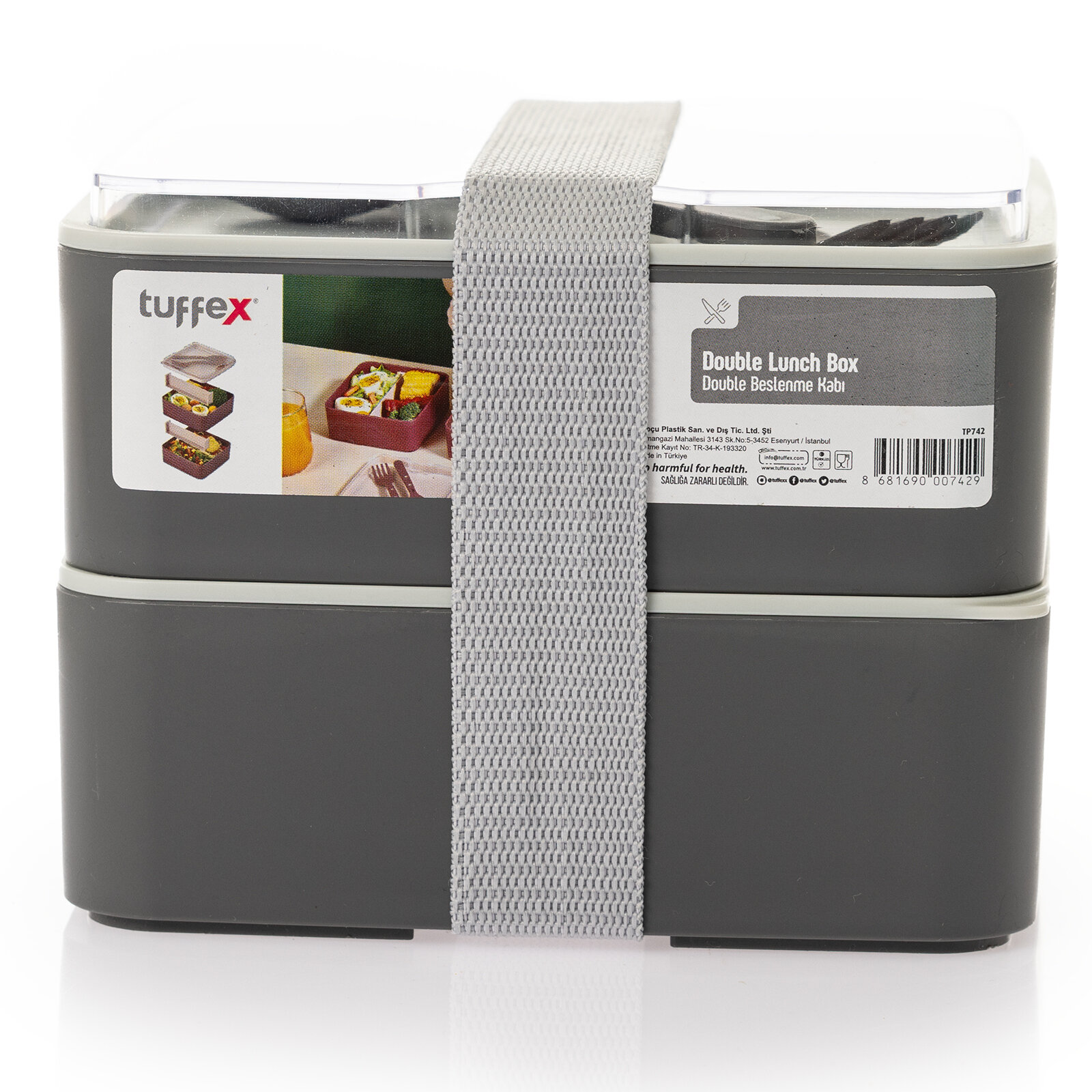 Pratik yemek ve saklama kabı seti / Kare Antrasit Gri