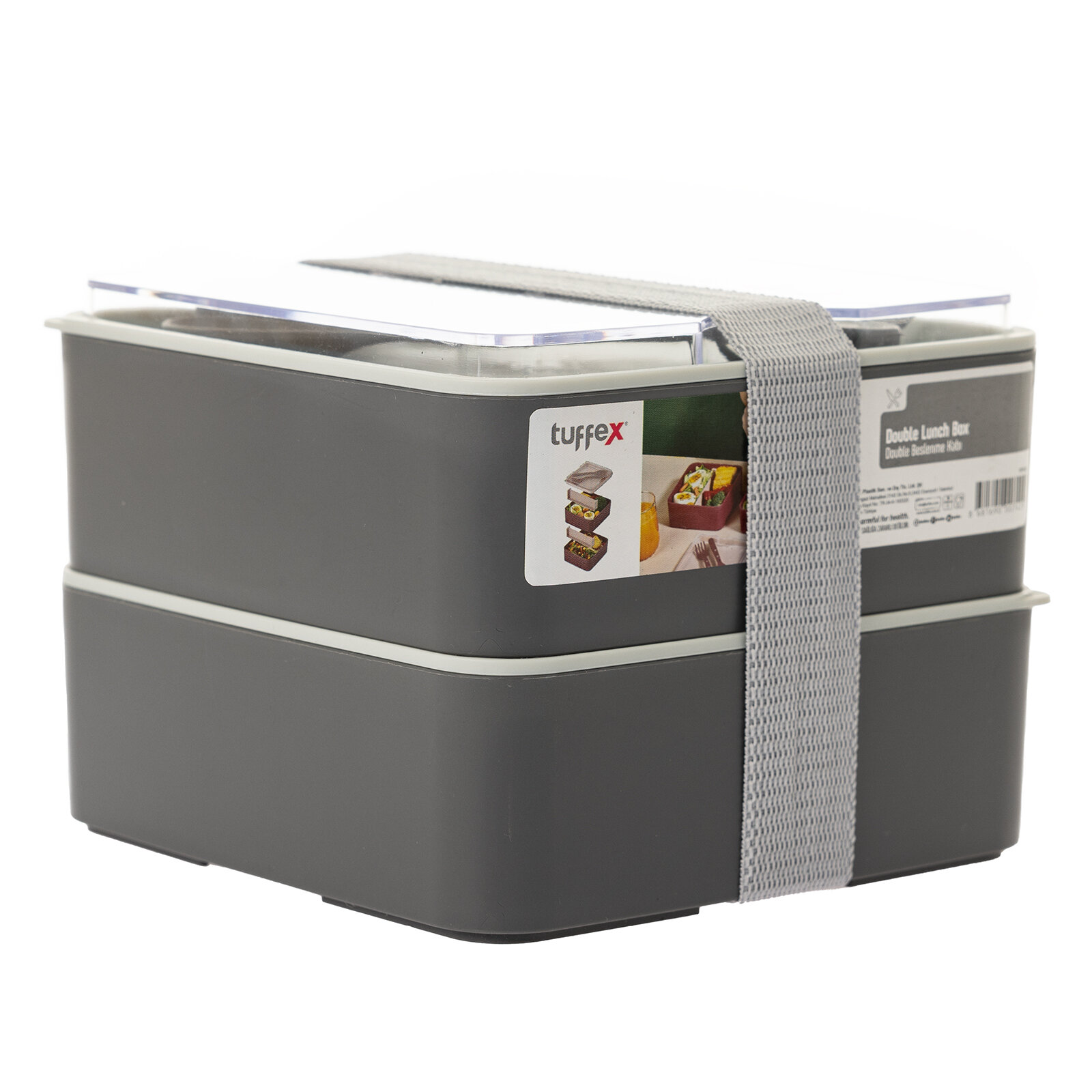 Pratik yemek ve saklama kabı seti / Kare Antrasit Gri