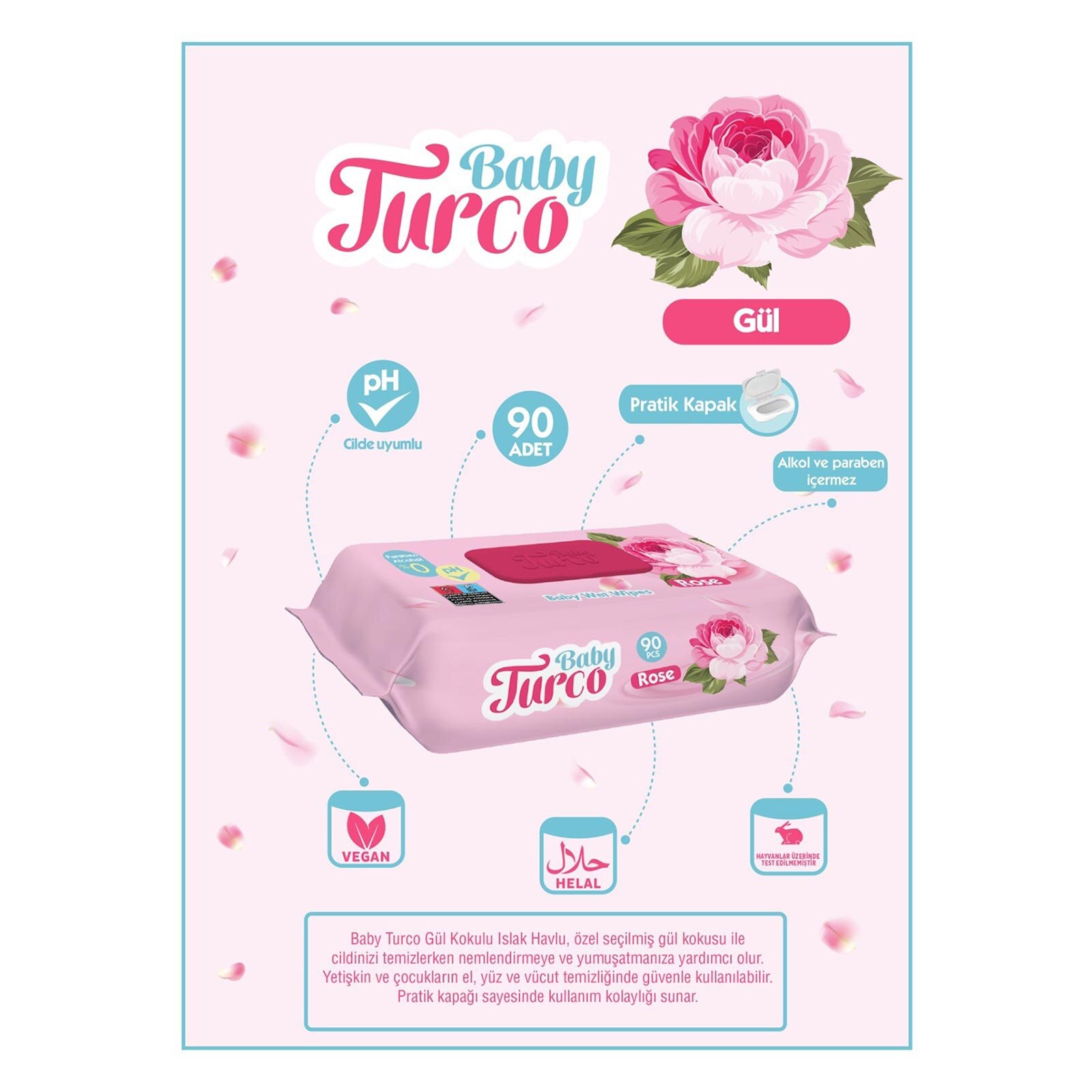 Gül Kokulu Bebek Islak Mendil 24x90 Adet