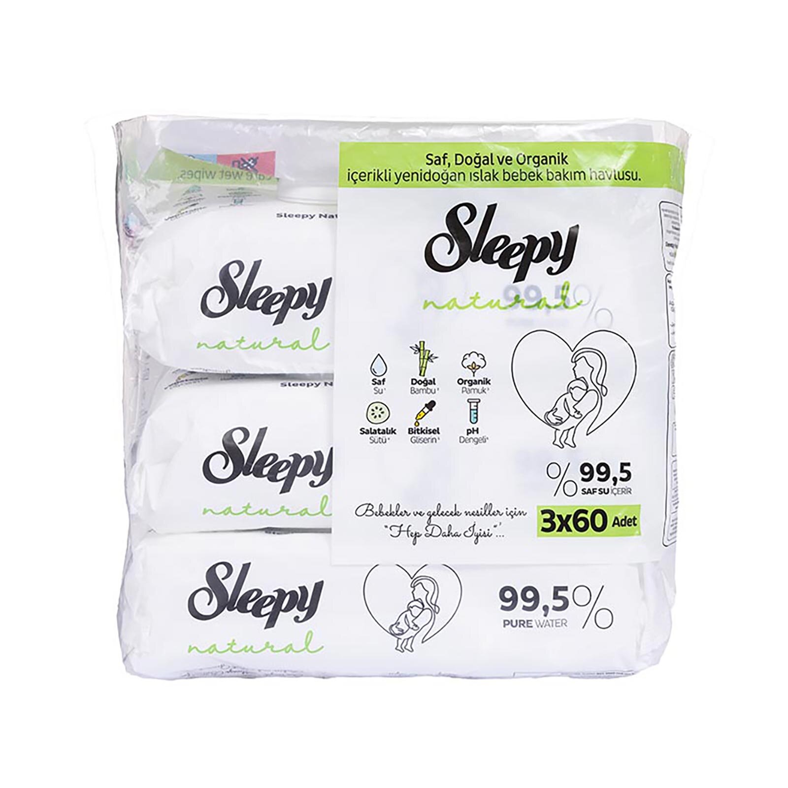 Natural Ultra Hassas Bebek Islak Mendil 3x60 Adet Natural Ultra Hassas Bebek Islak Mendil 3x60 Adet