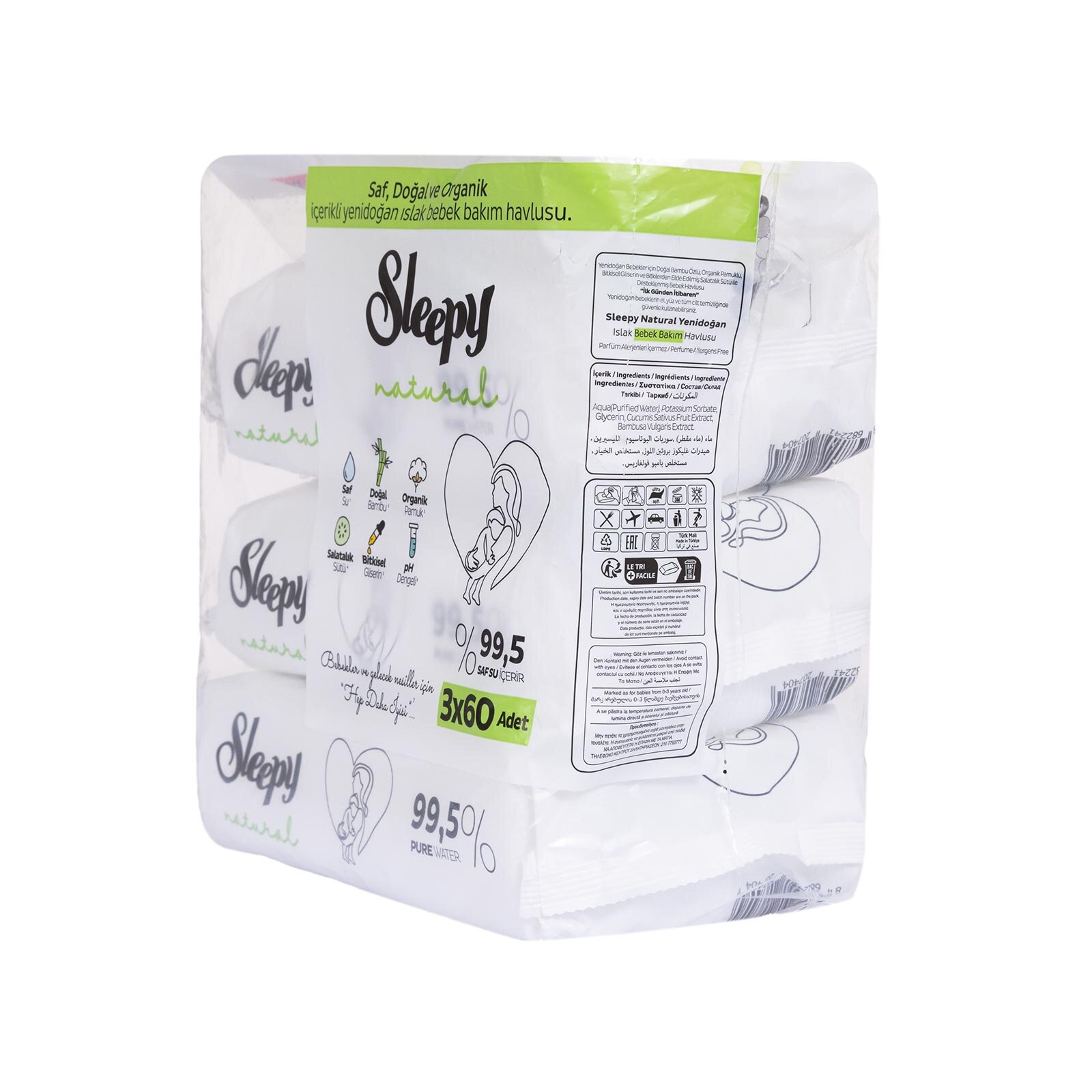 Natural Ultra Hassas Bebek Islak Mendil 3x60 Adet Natural Ultra Hassas Bebek Islak Mendil 3x60 Adet