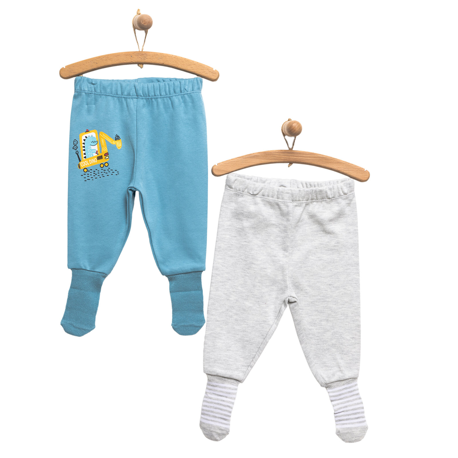 Erkek Bebek 2'li Çoraplı Pantolon İnterlok  Çoraplı Paça