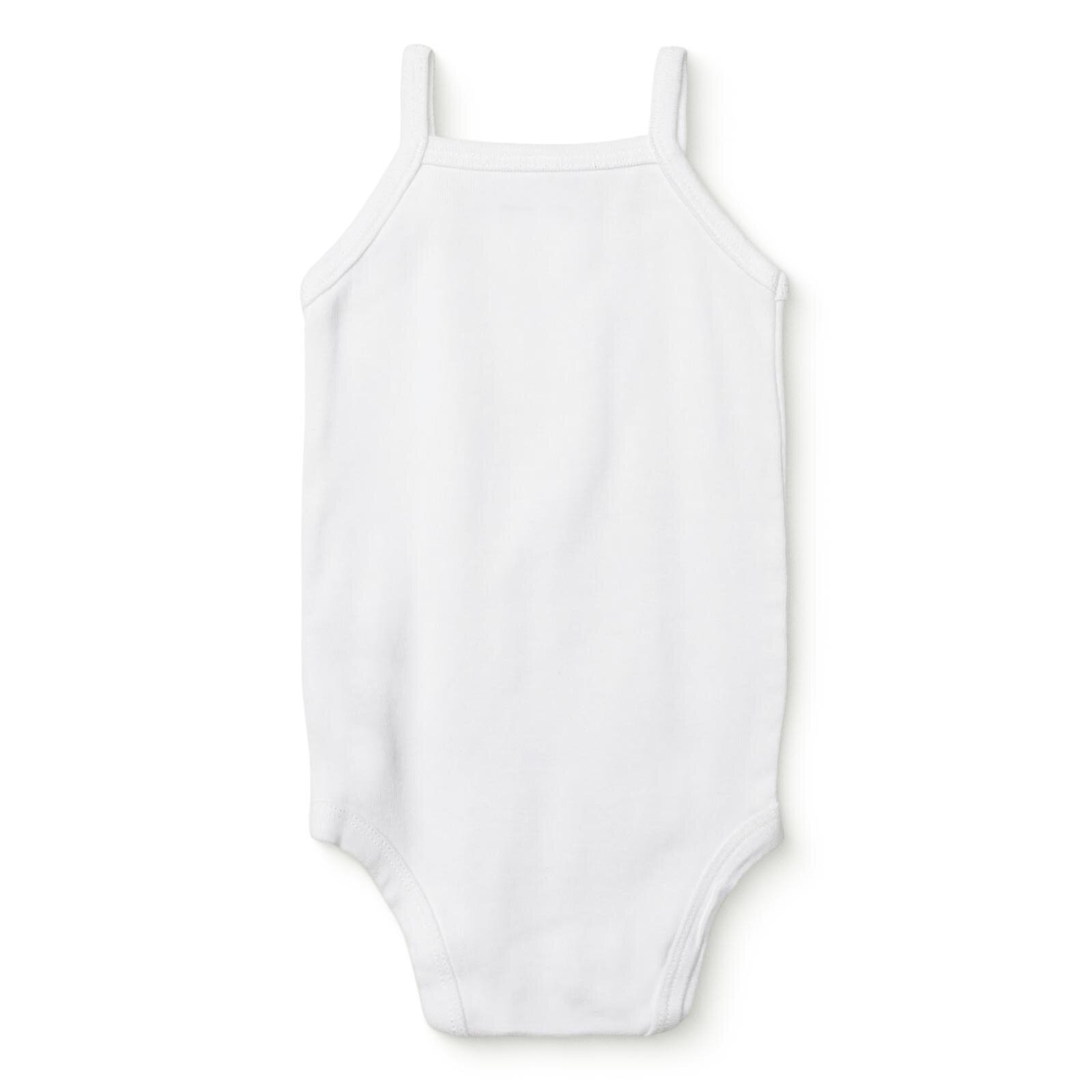 Unisex Beyaz Body Ribana Kumaş Çıtçıtlı Zıbın Bisiket Yaka İp Askılı Beyaz