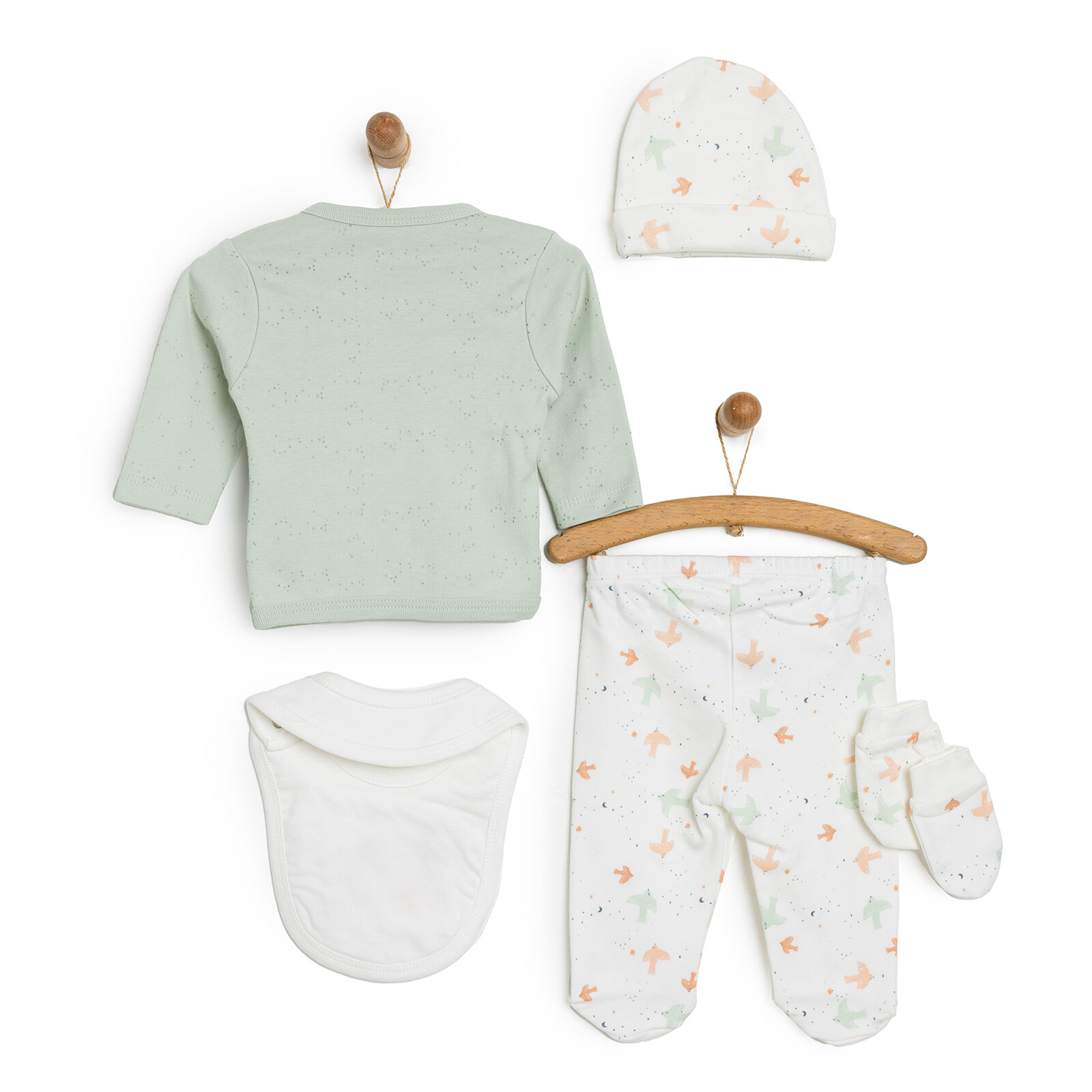 Kız Bebek Yenidoğan 5'li Askı Hastane Çıkışı Çıtçıtlı Bisiklet Yaka Uzun Kol Mint