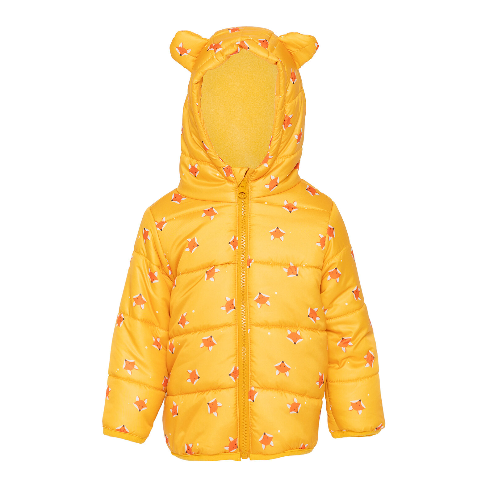 Basic Tilki Desenli Kulaklı Kapüşonlu Mont Erkek Bebek