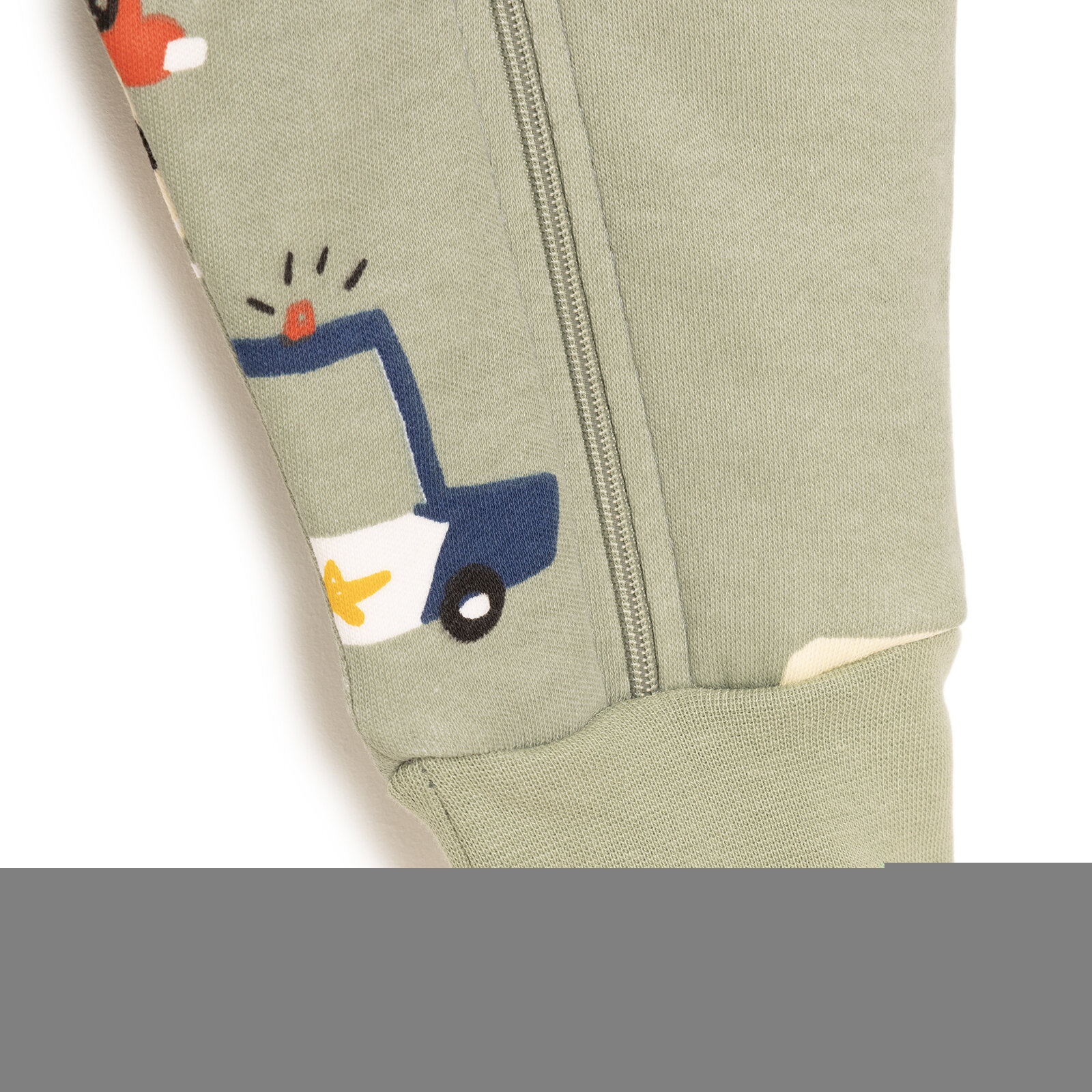 Erkek Bebek Uyku Tulum İnterlok Araba Desenli Fermuarlı 1 Tog Uzun Kol Haki