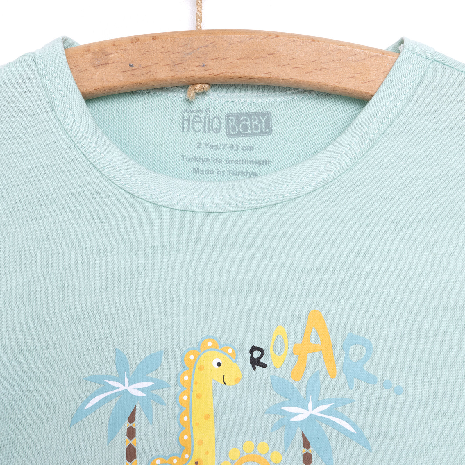 Erkek Bebek  Kısa Kol Şortlu Pijama Takımı Zürafa Desen Bisiklet Yaka Açık Yeşil