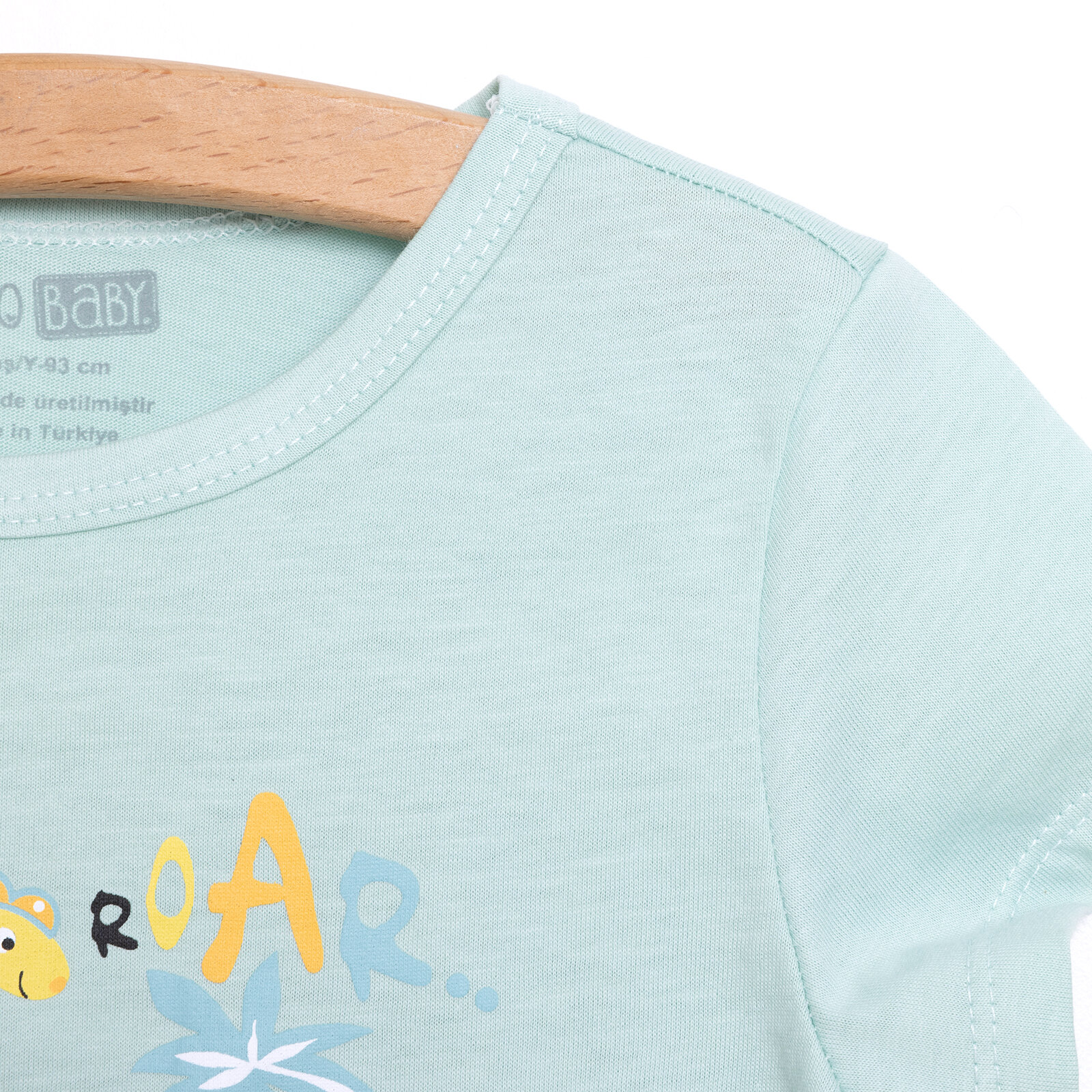 Erkek Bebek  Kısa Kol Şortlu Pijama Takımı Zürafa Desen Bisiklet Yaka Açık Yeşil