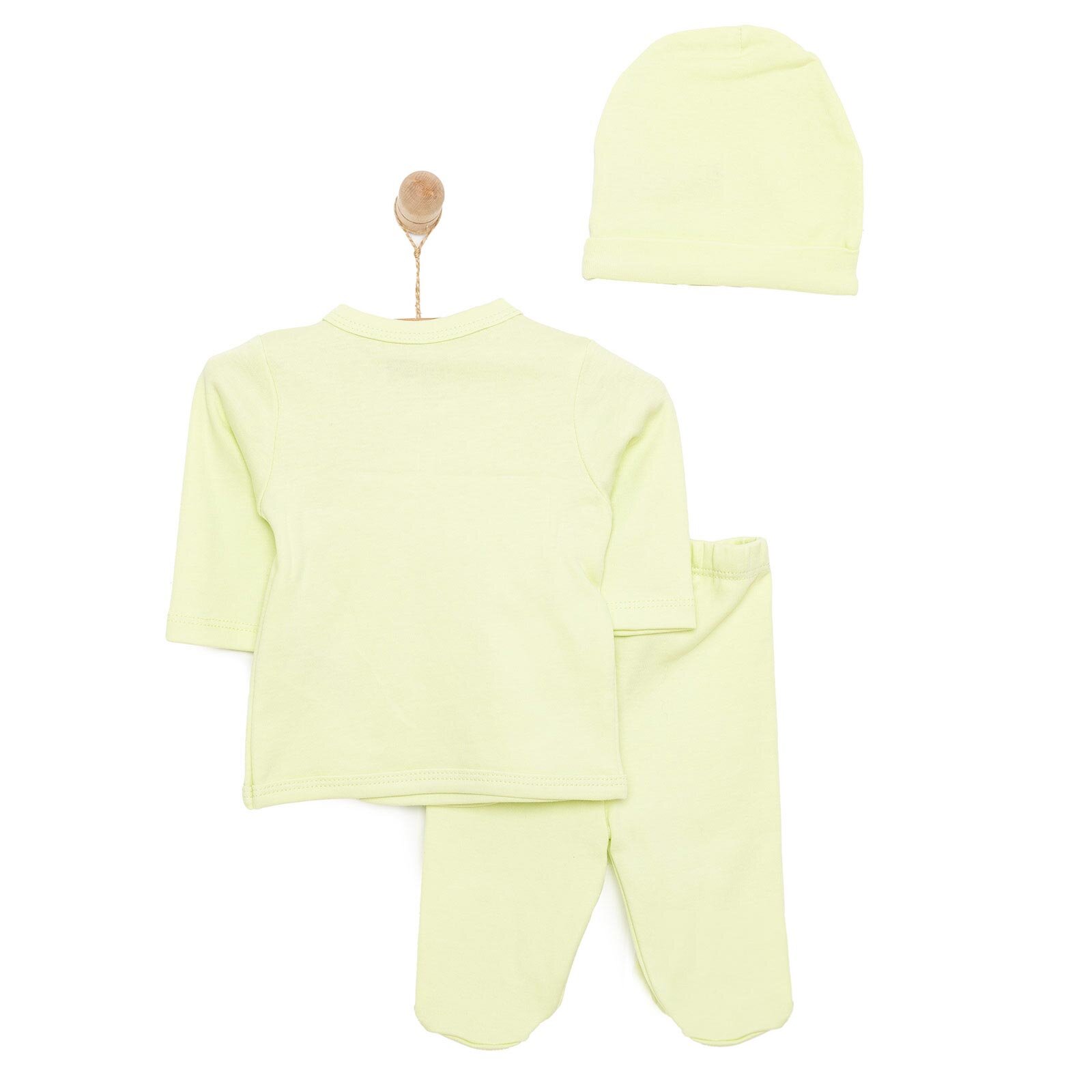 Unisex Bebek Yenidoğan Zıbın Şapka Patikli Alt %100 Pamuk Çıtçıtlı V Yaka Uzun Kol Yeşil