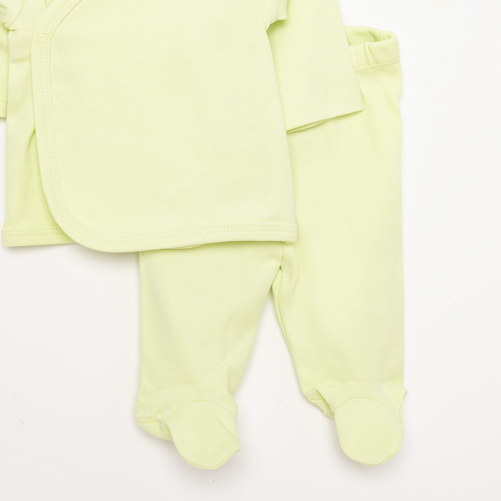 Unisex Bebek Yenidoğan Zıbın Şapka Patikli Alt %100 Pamuk Çıtçıtlı V Yaka Uzun Kol Yeşil