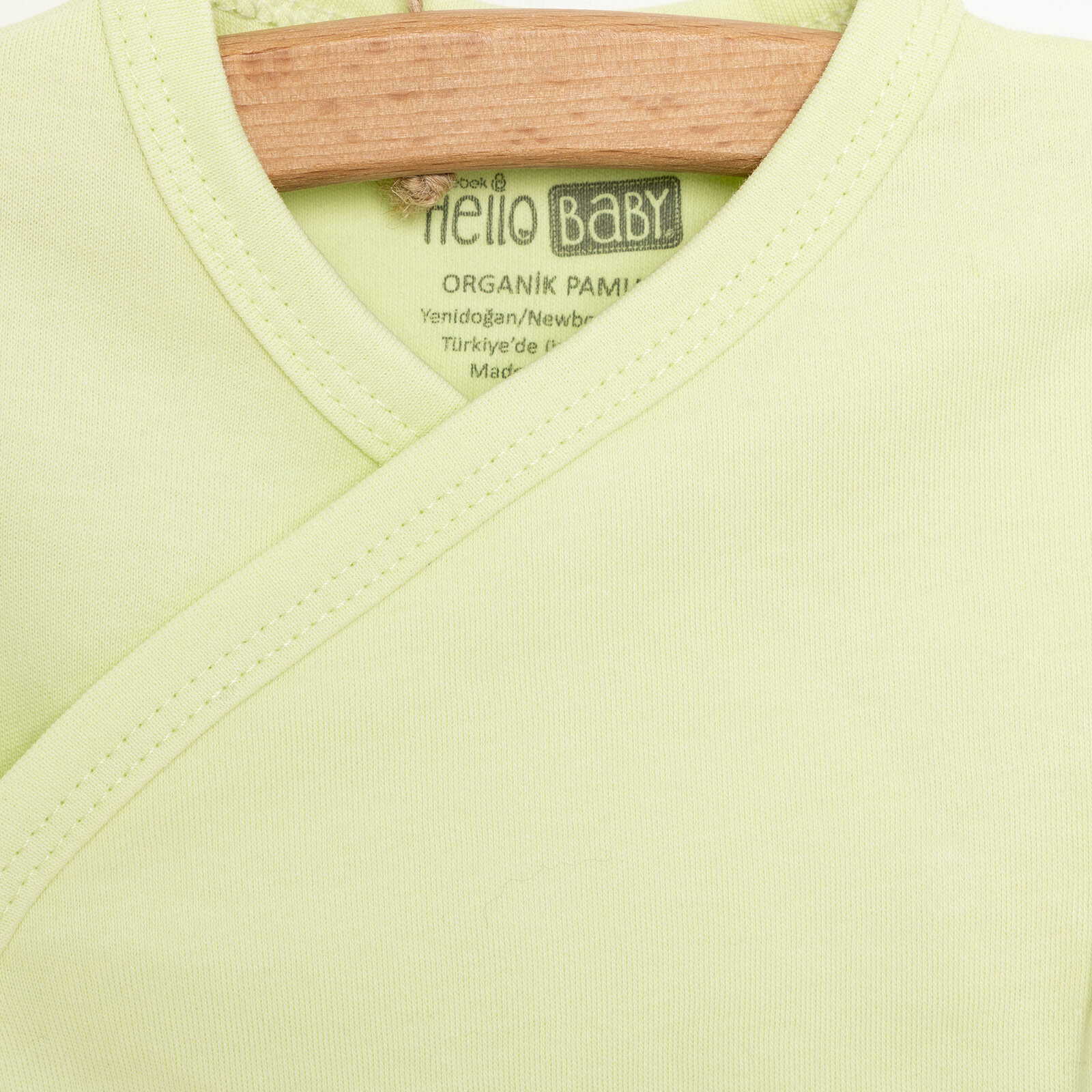 Unisex Bebek Yenidoğan Zıbın Şapka Patikli Alt %100 Pamuk Çıtçıtlı V Yaka Uzun Kol Yeşil