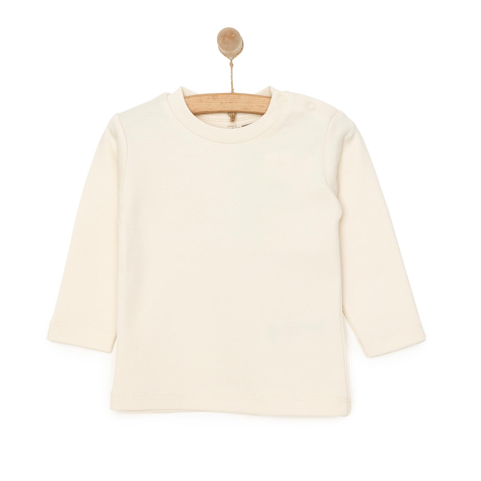 Unisex Bebek Tişört İnterlok Çıtçıtlı Bisiklet Yaka Uzun Kol Beyaz