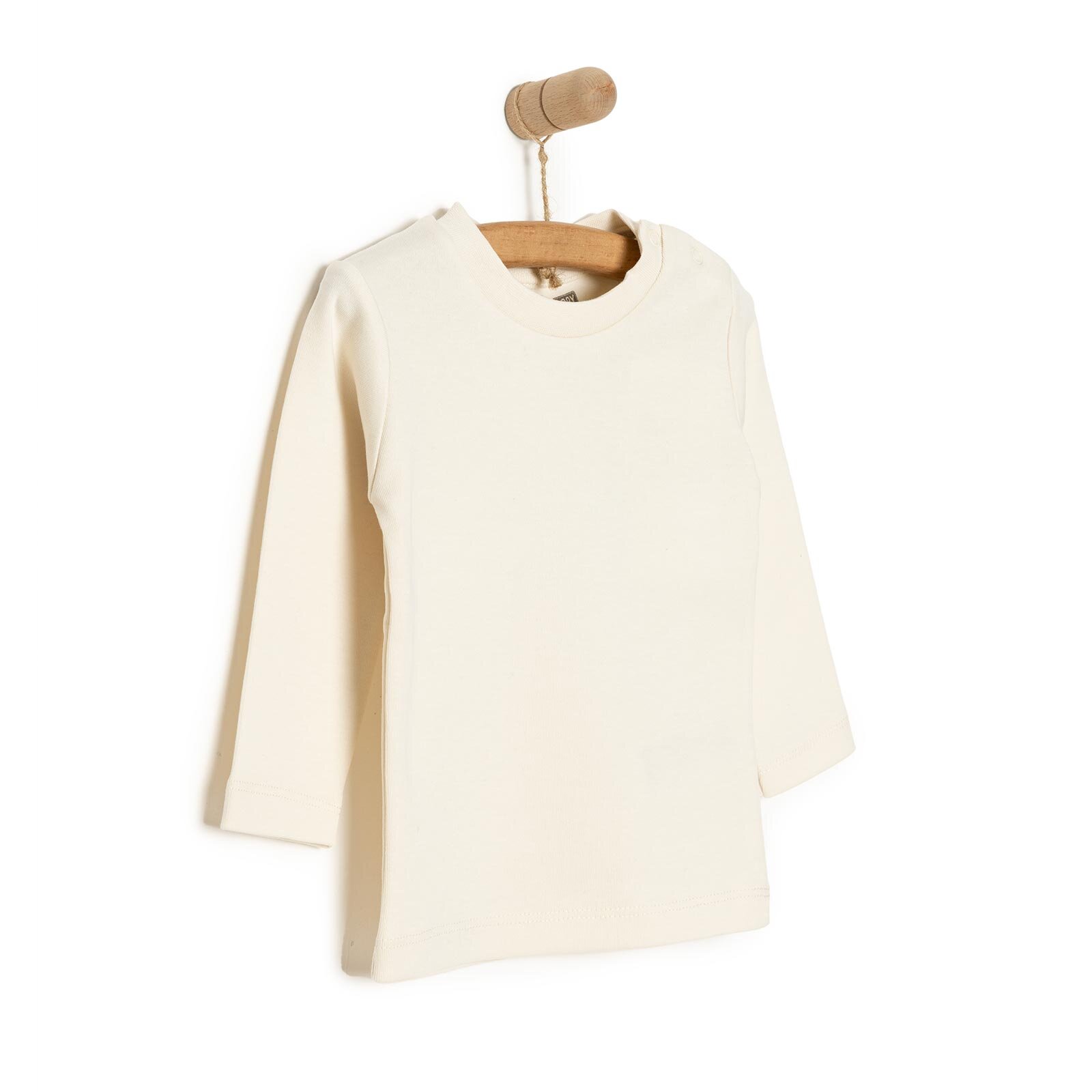 Unisex Bebek Tişört İnterlok Çıtçıtlı Bisiklet Yaka Uzun Kol Beyaz