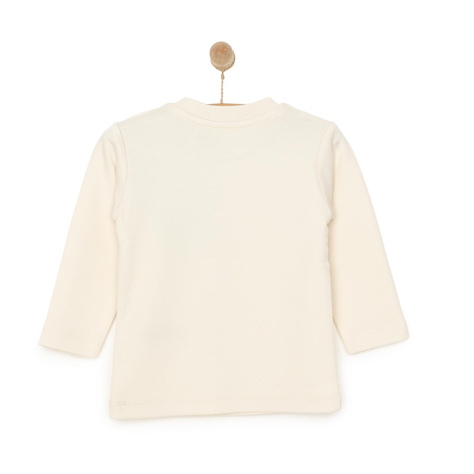 Unisex Bebek Tişört İnterlok Çıtçıtlı Bisiklet Yaka Uzun Kol Beyaz