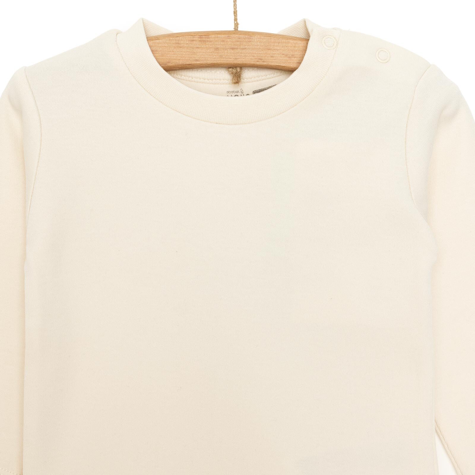 Unisex Bebek Tişört İnterlok Çıtçıtlı Bisiklet Yaka Uzun Kol Beyaz