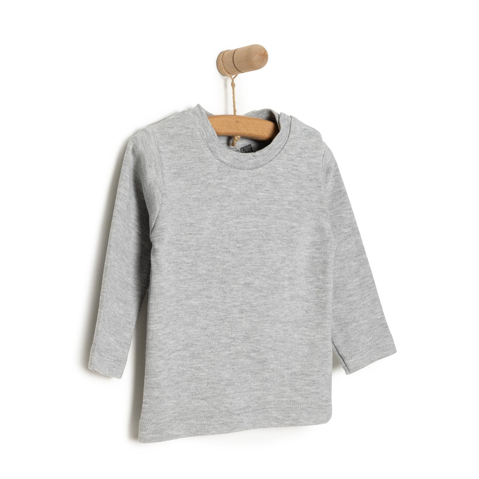 Unisex Bebek Tişört İnterlok Çıtçıtlı Bisiklet Yaka Uzun Kol Beyaz