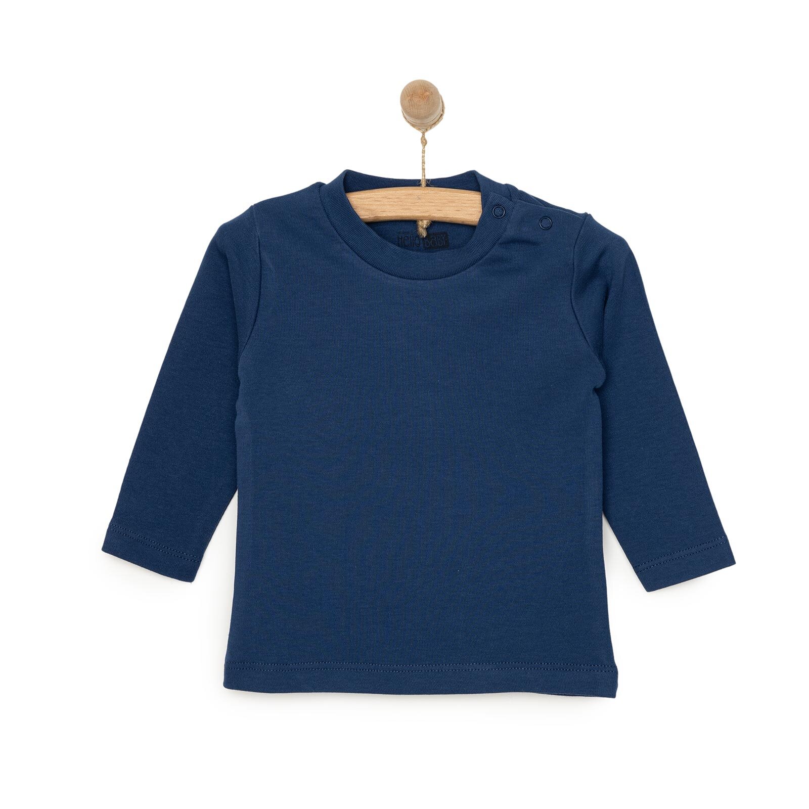 Erkek Bebek Tişört Çıtçıtlı Bisiklet Yaka Uzun Kol Lacivert