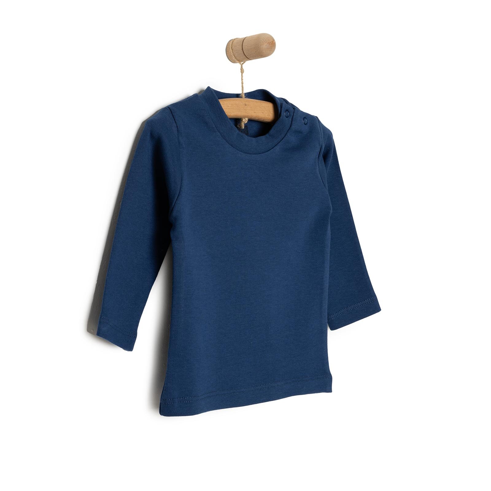 Erkek Bebek Tişört Çıtçıtlı Bisiklet Yaka Uzun Kol Lacivert