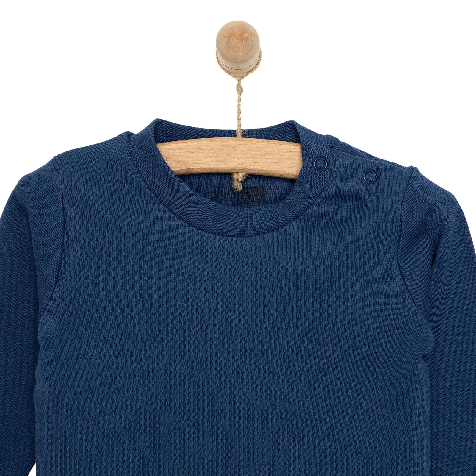 Erkek Bebek Tişört Çıtçıtlı Bisiklet Yaka Uzun Kol Lacivert