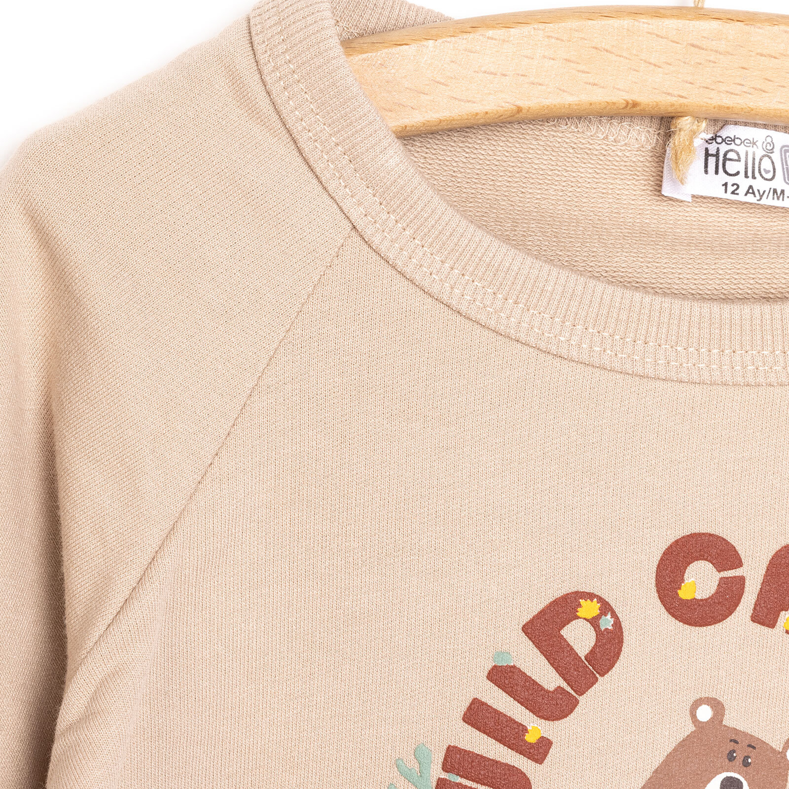 Erkek Bebek Sweatshirt Ayı Desenli Forest Camp Bisiklet Yaka Uzun Kol Kahverengi